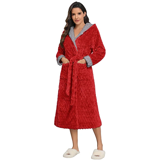 Ekouaer Plush Robe Womens Long Sleep Robe Jacquard Fluffy Bathrobe Lapel Fleece Lounge Robes