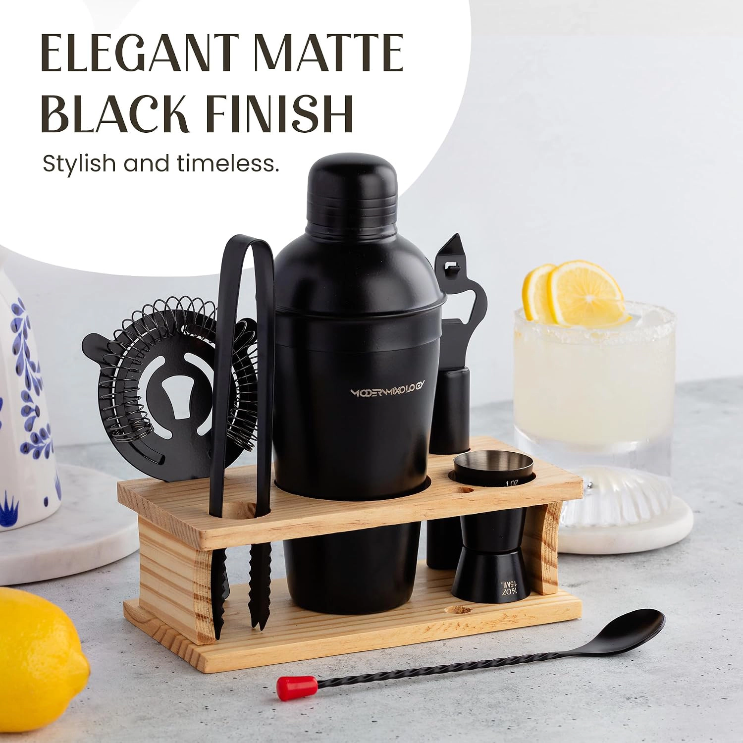 Mixology & Craft Cocktail Shaker Set: 8-Piece Bartender Kit with Stand | Complete Gift Set