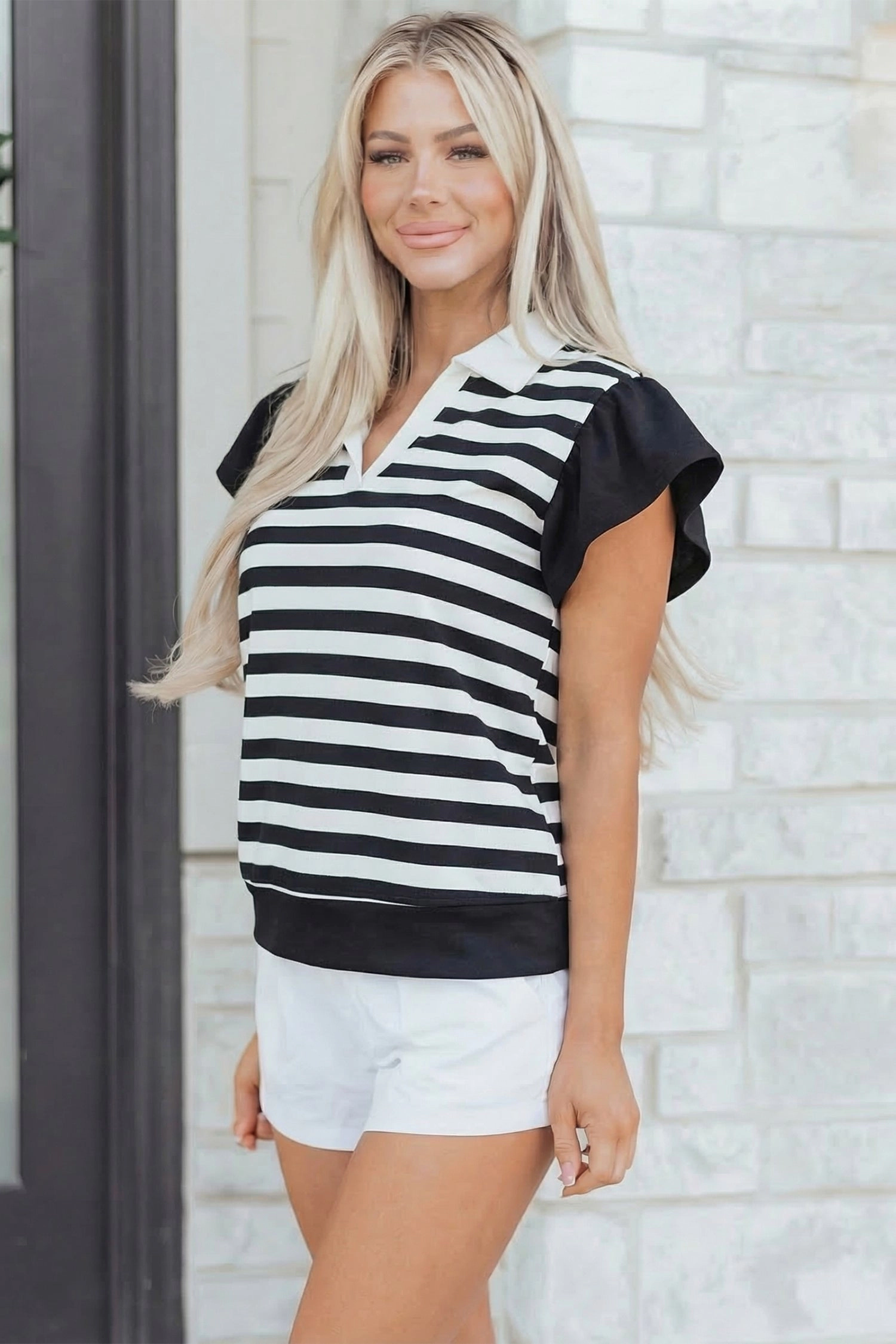 Threaded Pear Lilith Ruffled Short Sleeve Blouse