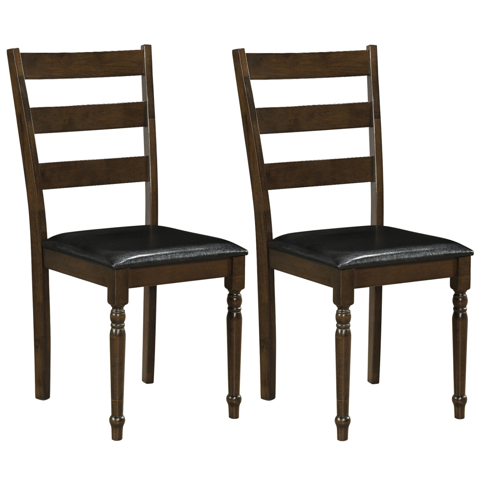 SUGIFT Farmhouse PU Leather Upholstered Dining Chairs Set of 2 with PU Leather Seat 330-lb Capacity Brown + Black