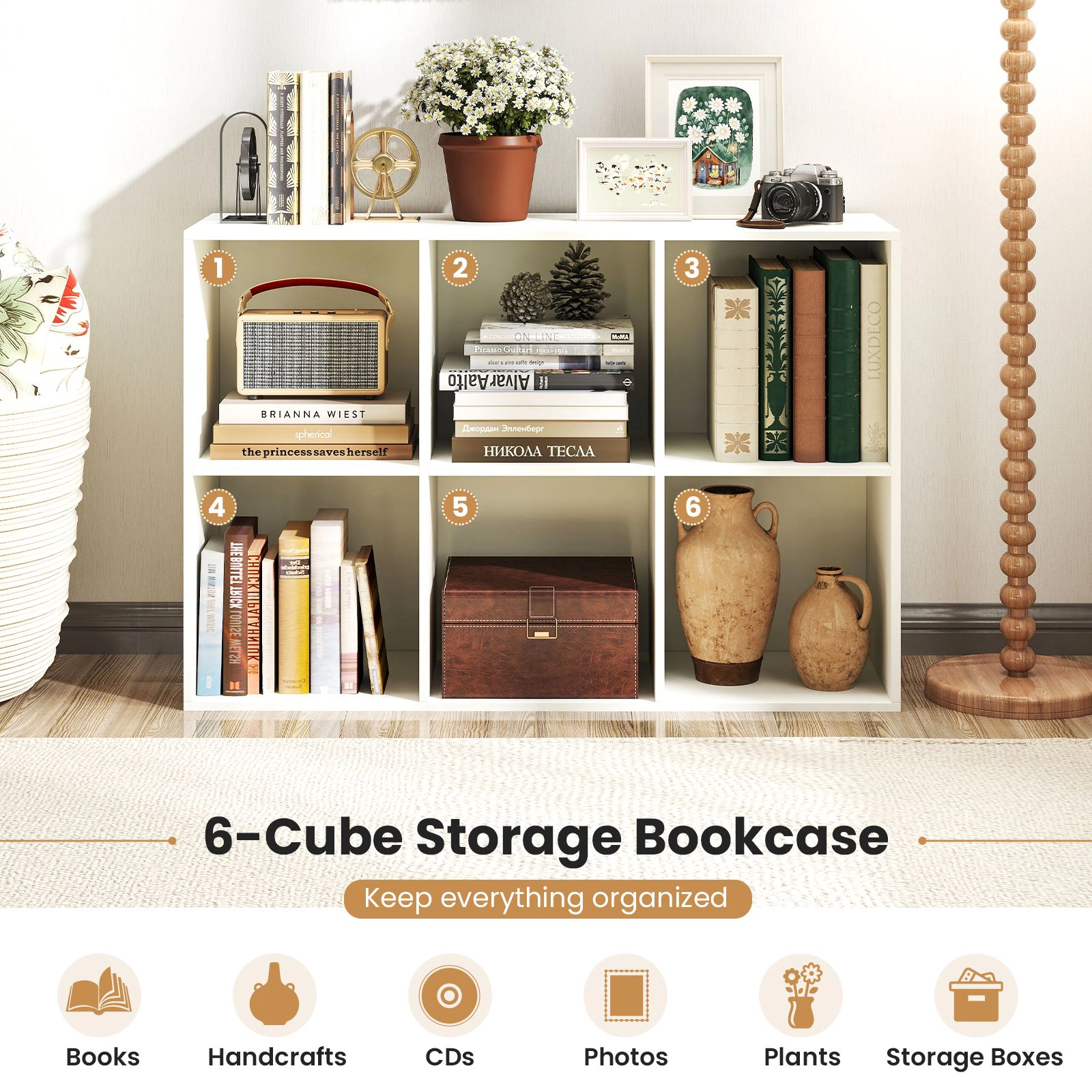 SlickBlue 6 Cube Bookcase with Open Storage Shelves for Home Organization