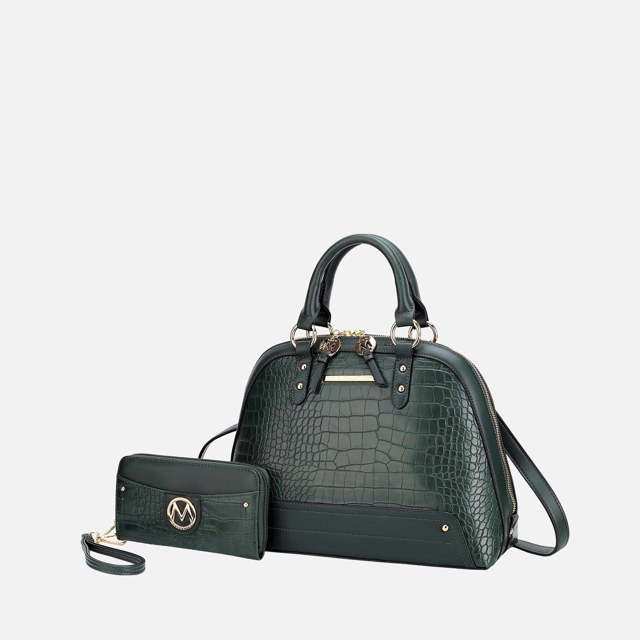 Mia K Collection Nora Croc-Embossed Satchel - Gold-Tone Hardware, Removable Crossbody Strap