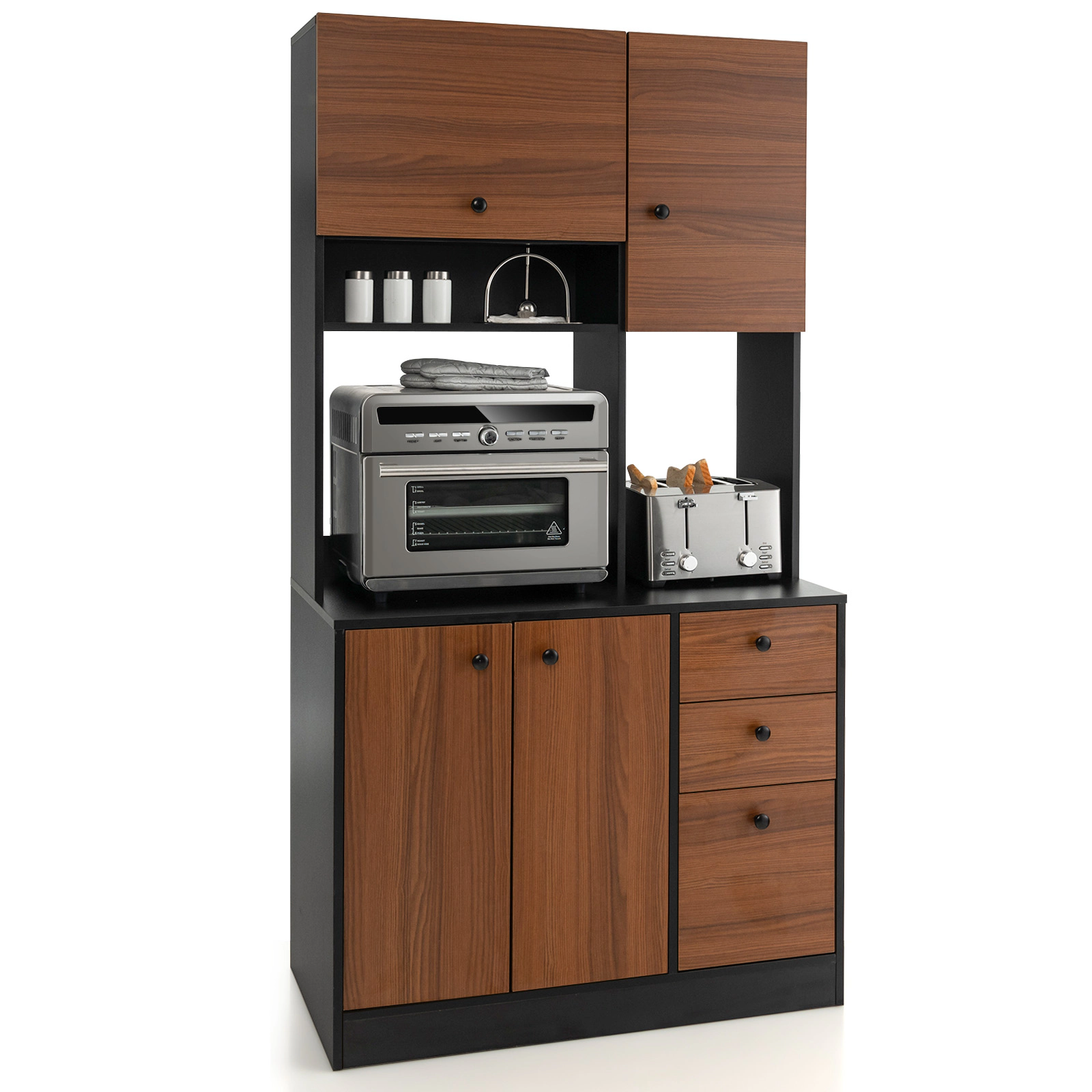 Glintex 71-Inch Kitchen Pantry with 3 Cabinets and Deep Drawers