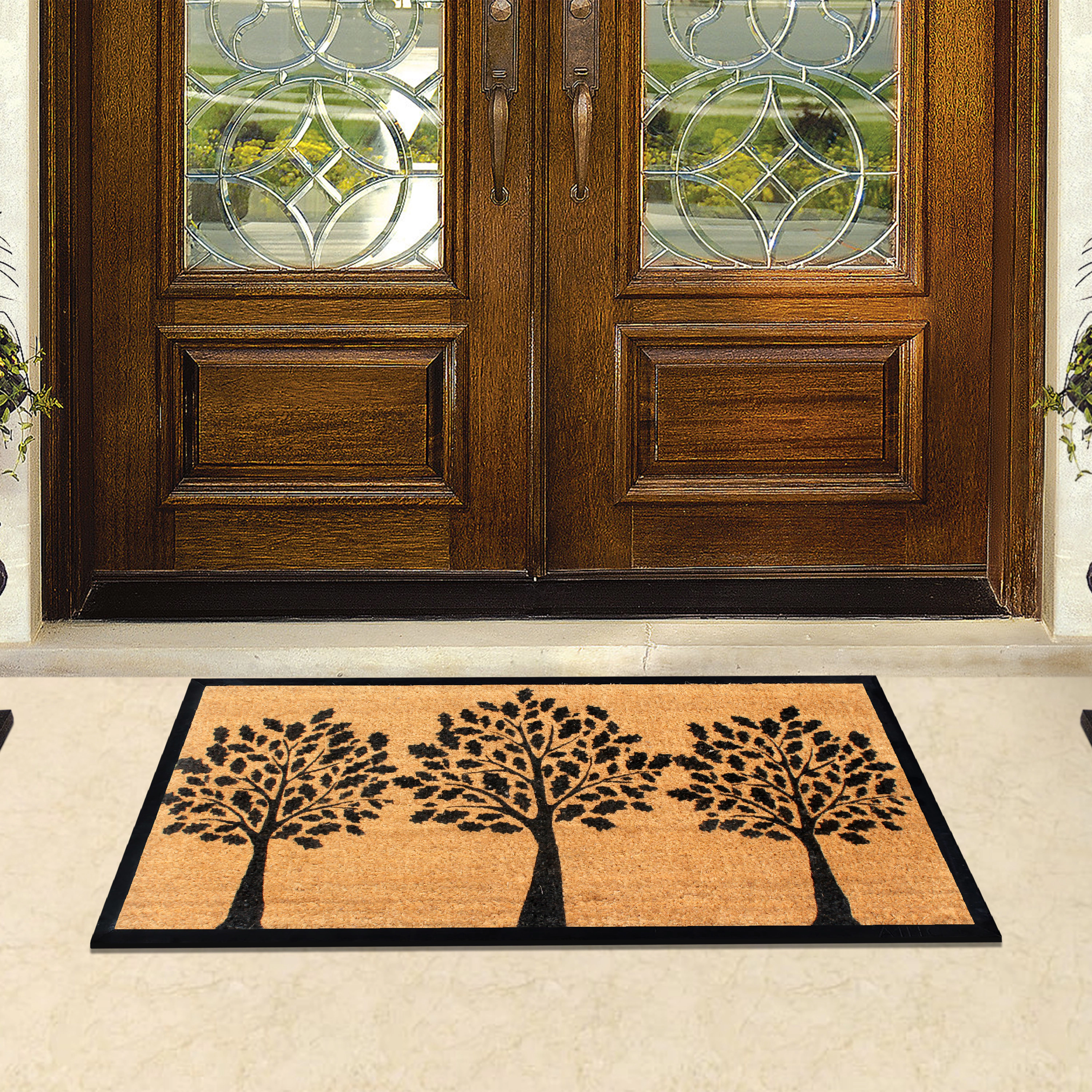 A1HC Door Mat 24x48 Inches Heavy Duty Non-Slip Durable Black Three Tree
