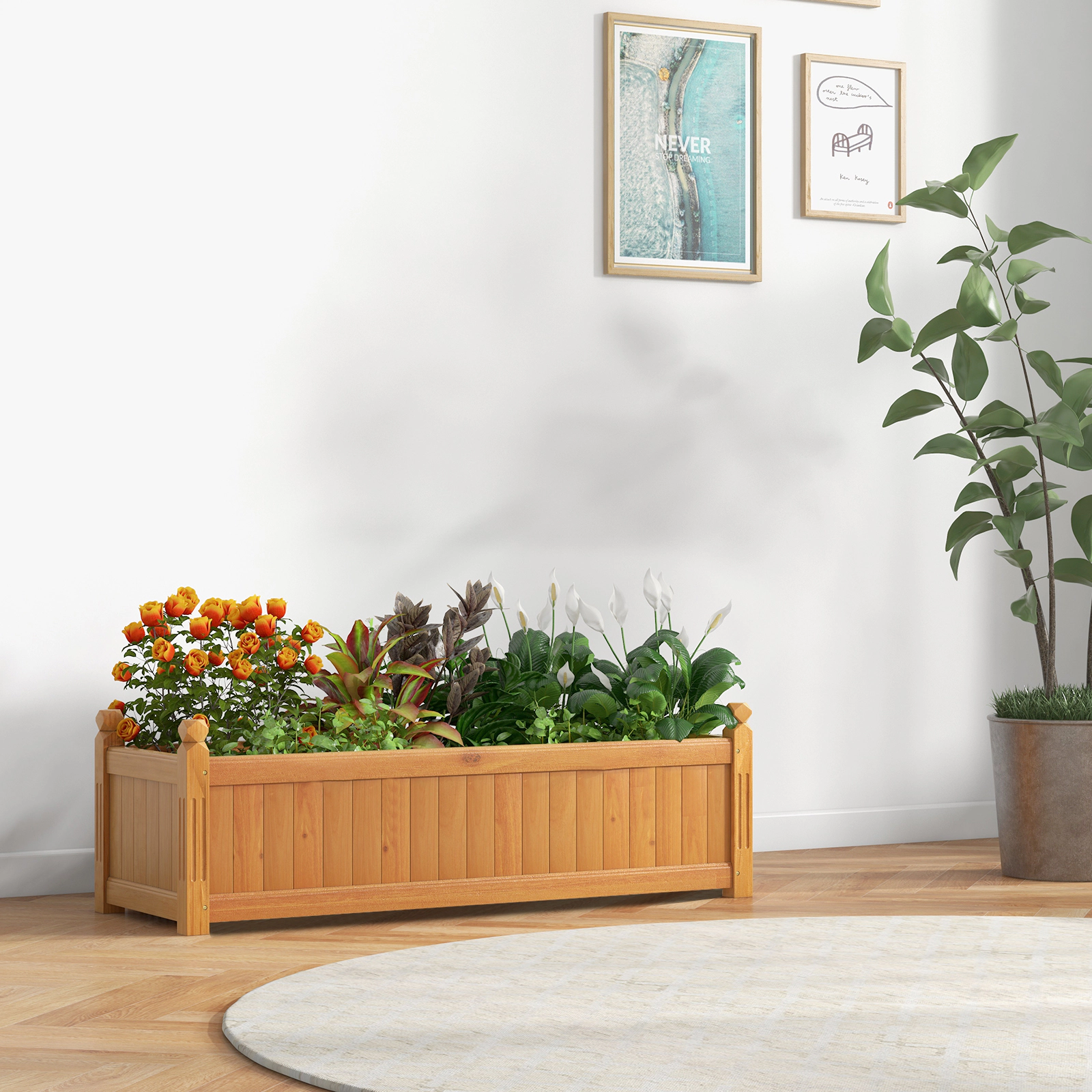 LJG Wooden Rectangular Garden Bed with Drainage System