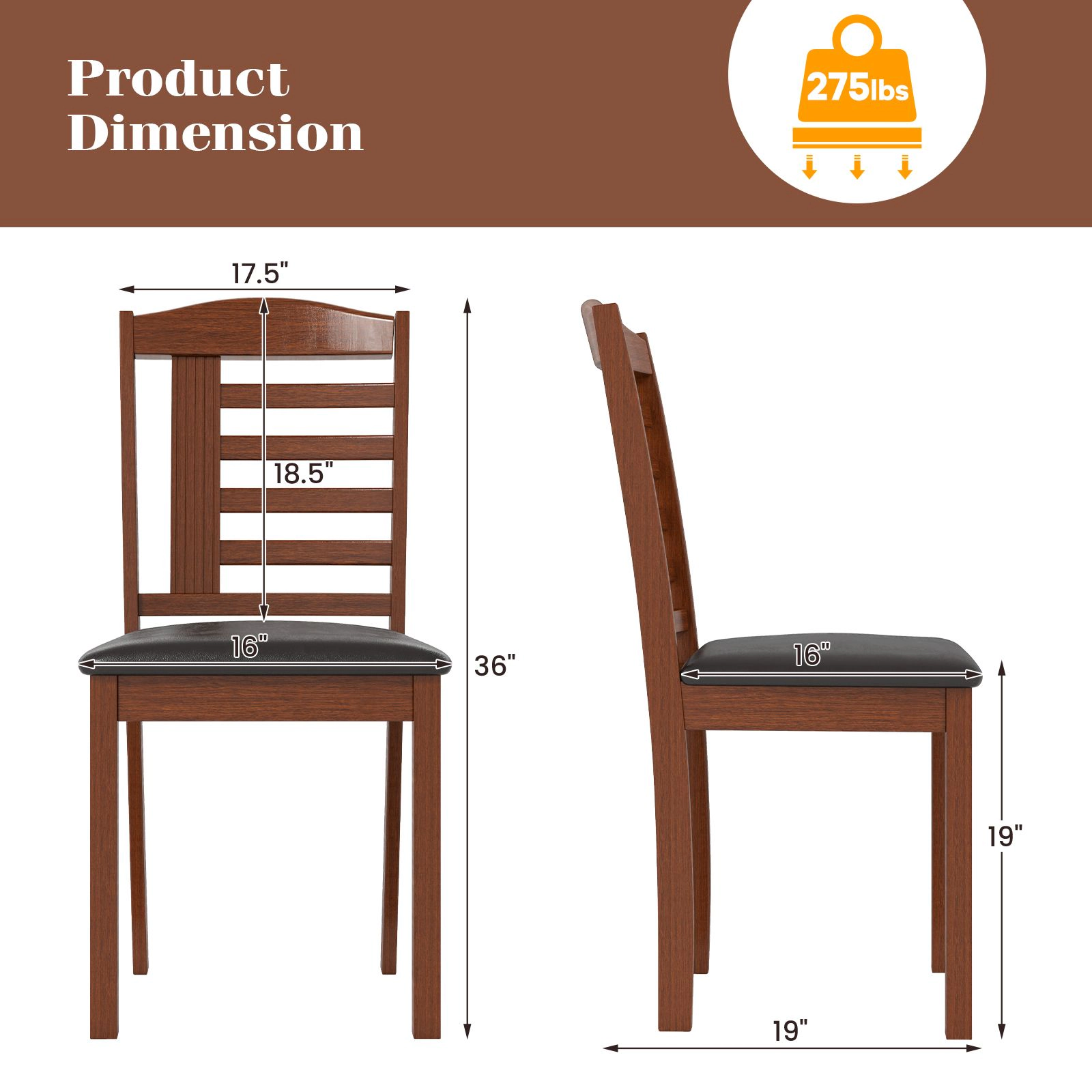 SlickBlue Mid Century Dining Chairs, Padded Seat, Rubber Wood Frame