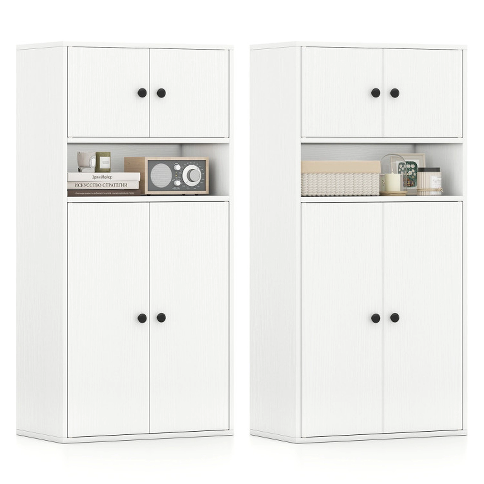 SUGIFT 44-in Tall Engineered Wood Bookshelf with Doors and Adjustable Shelf 44-lb Tier Capacity White 2-Piece