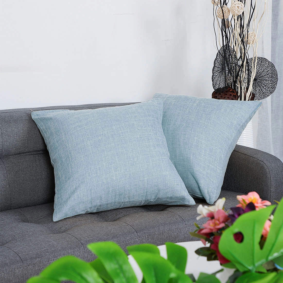 REGALWOVEN 2pcs Linen Throw Pillow Covers, Square Decorative 18"x18"
