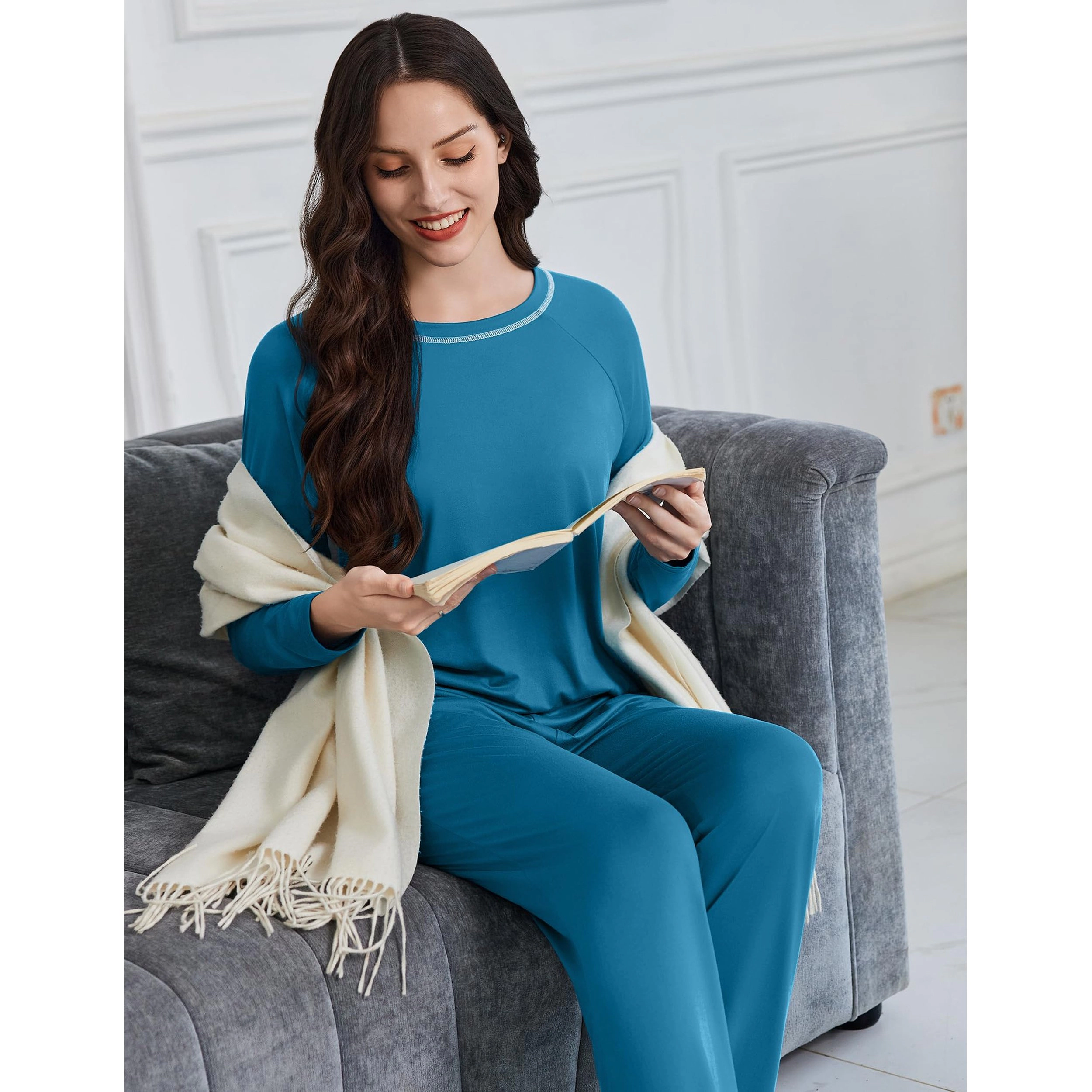 Ekouaer Womens Pajama Sets Long Sleeve Top and Pant Pajamas Sleepwear Two Piece Lounge