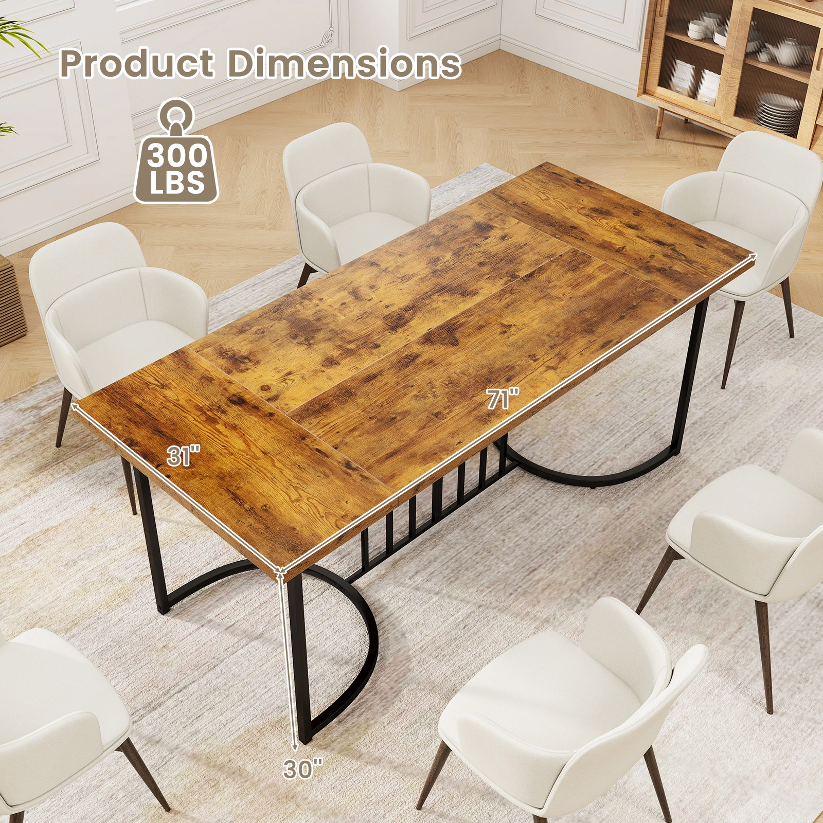 LJG 71 Inch Large Dining Table for 6-8 People Rectangular Wood Kitchen Table