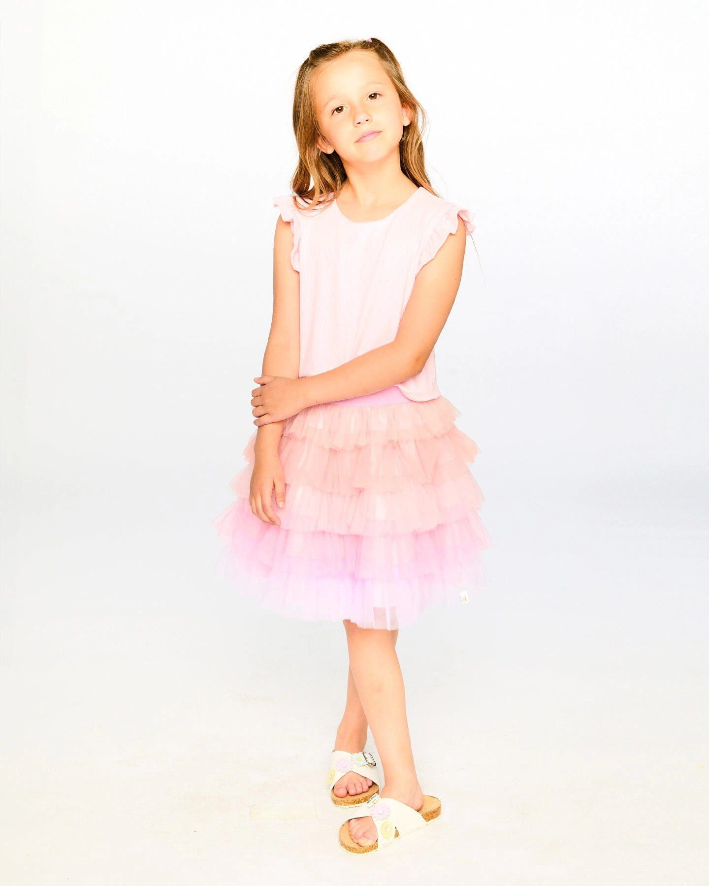 Deux par Girls Bi-Material Flutter Sleeve Dress