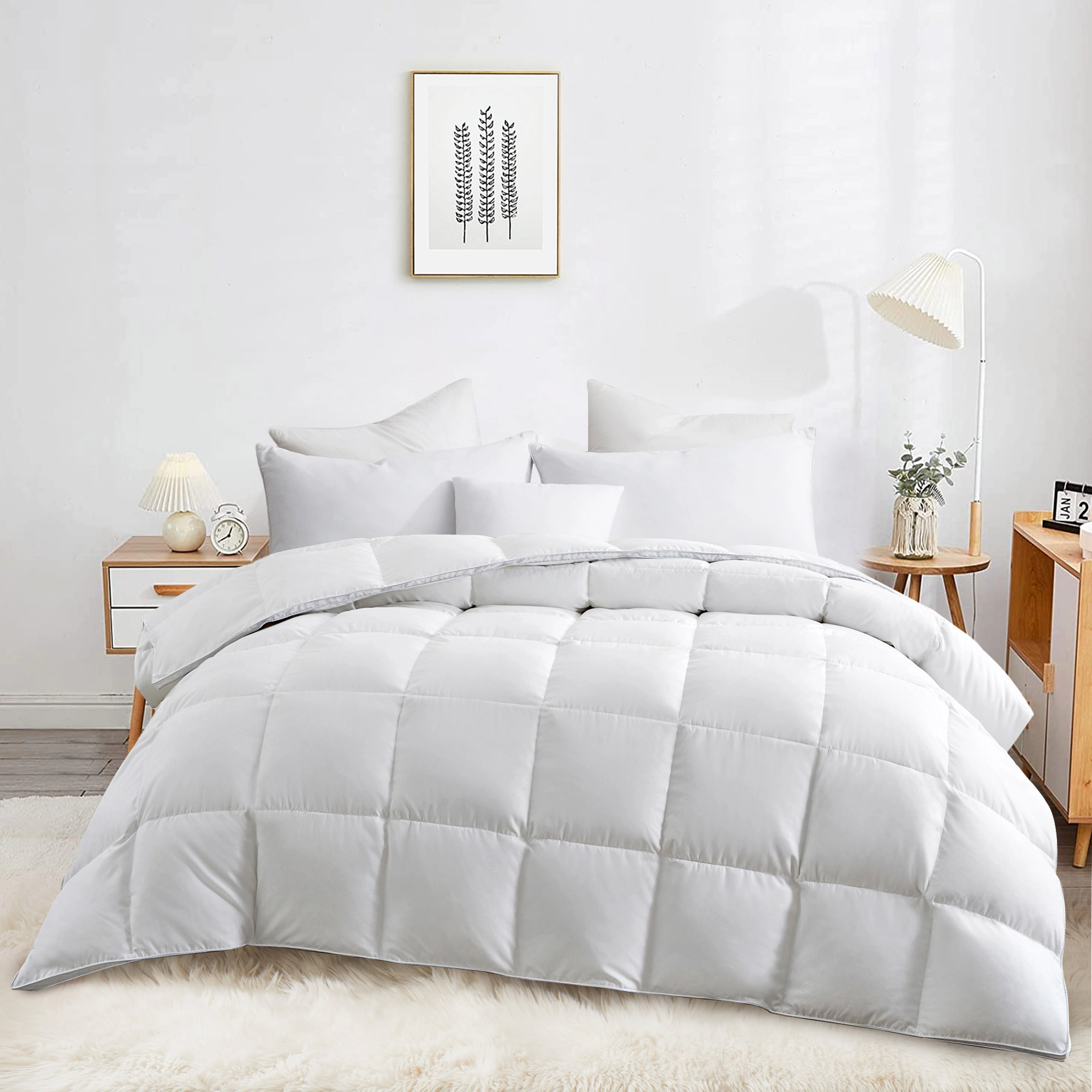 Unikome 800 Fill Power 90% White Goose Down Comforter with Cotton Cover, Baffle Box Construction Made in Germany