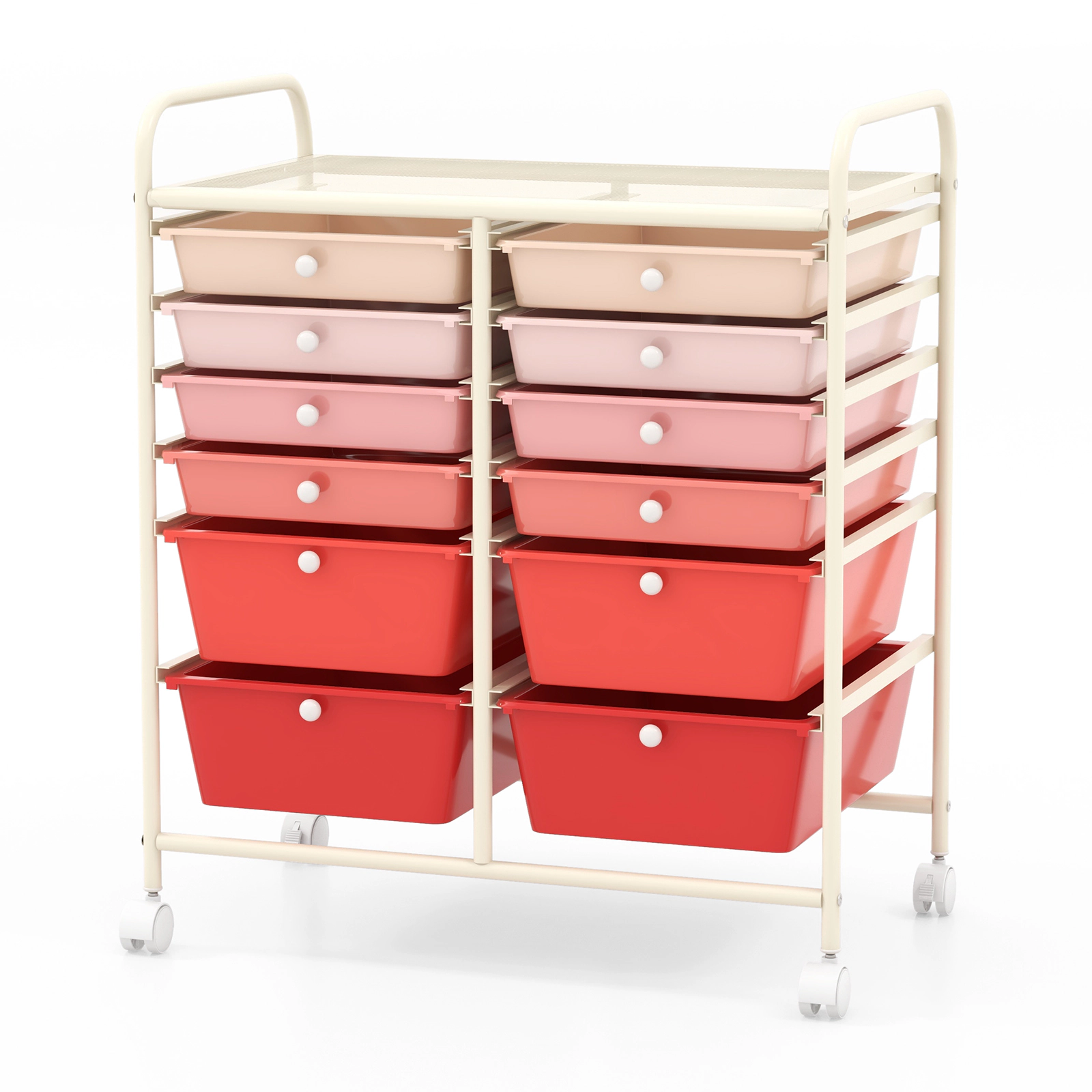 SUGIFT 12-Drawer Rolling Storage Cart with Removable Drawers and 23-in Top Pink