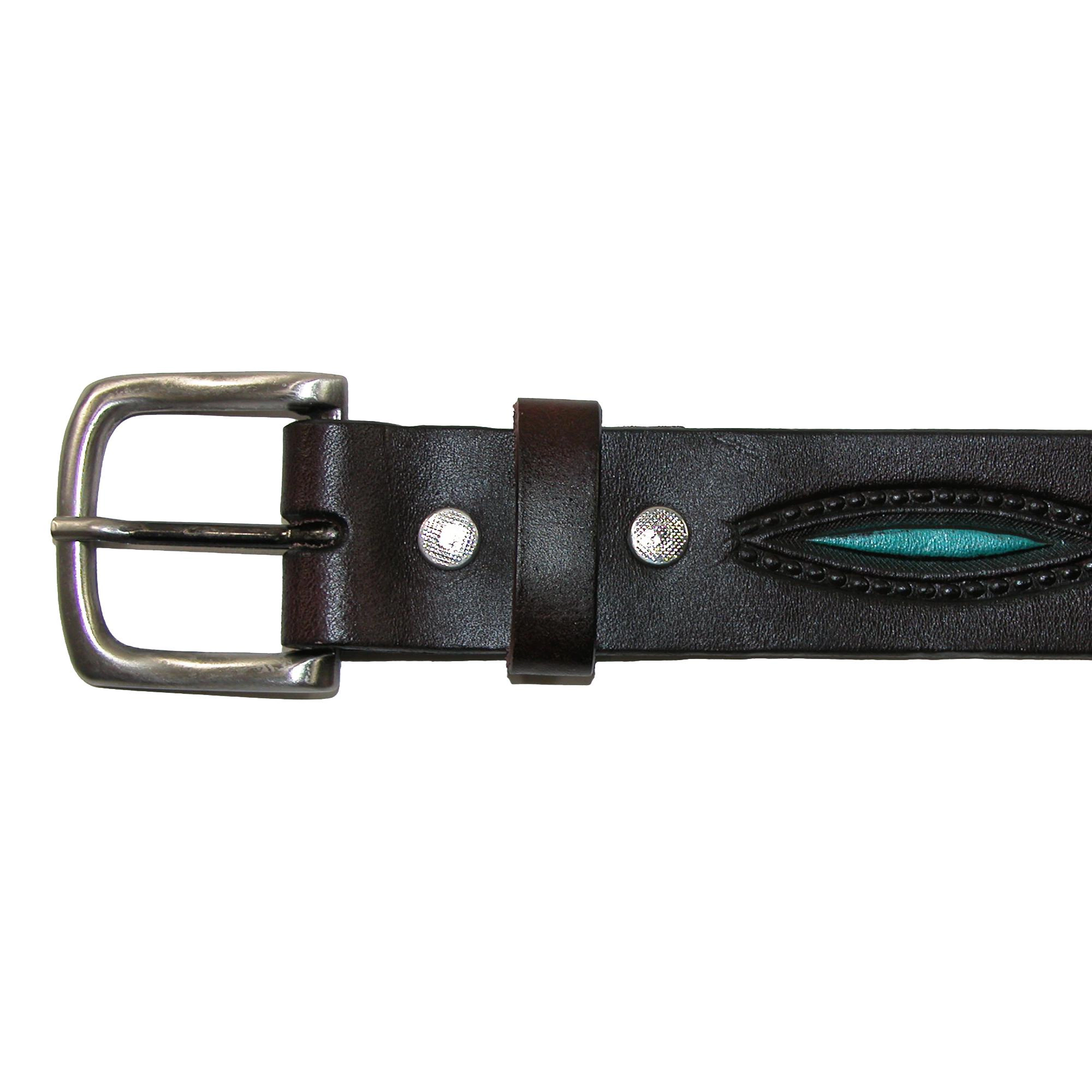 CTM Men's Oil Tanned Leather Belt with Embossed Turquoise Accents