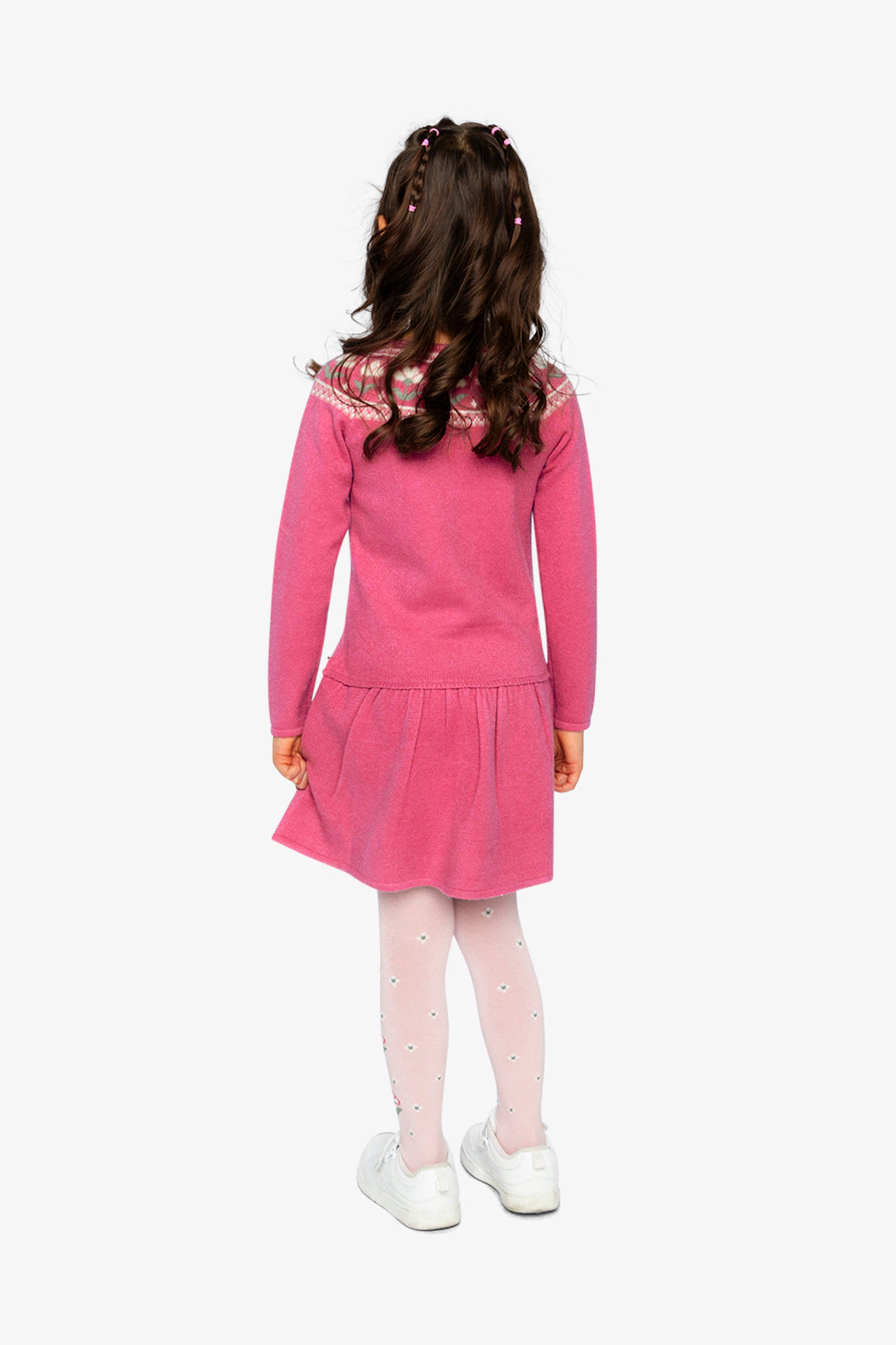 Deux par Girls Knitted Dress with Flower Jacquard