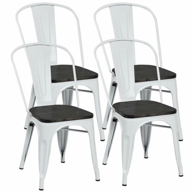 Hivvago 4 Pieces Tolix Style Metal Dining Side Chair Stackable Wood Seat