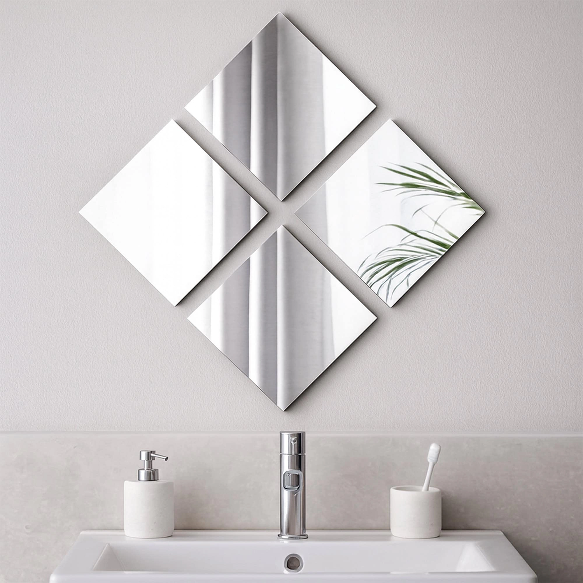 Evideco French Home Goods Set of 4 Frameless Glass Wall Mirrors 11.11in Silver