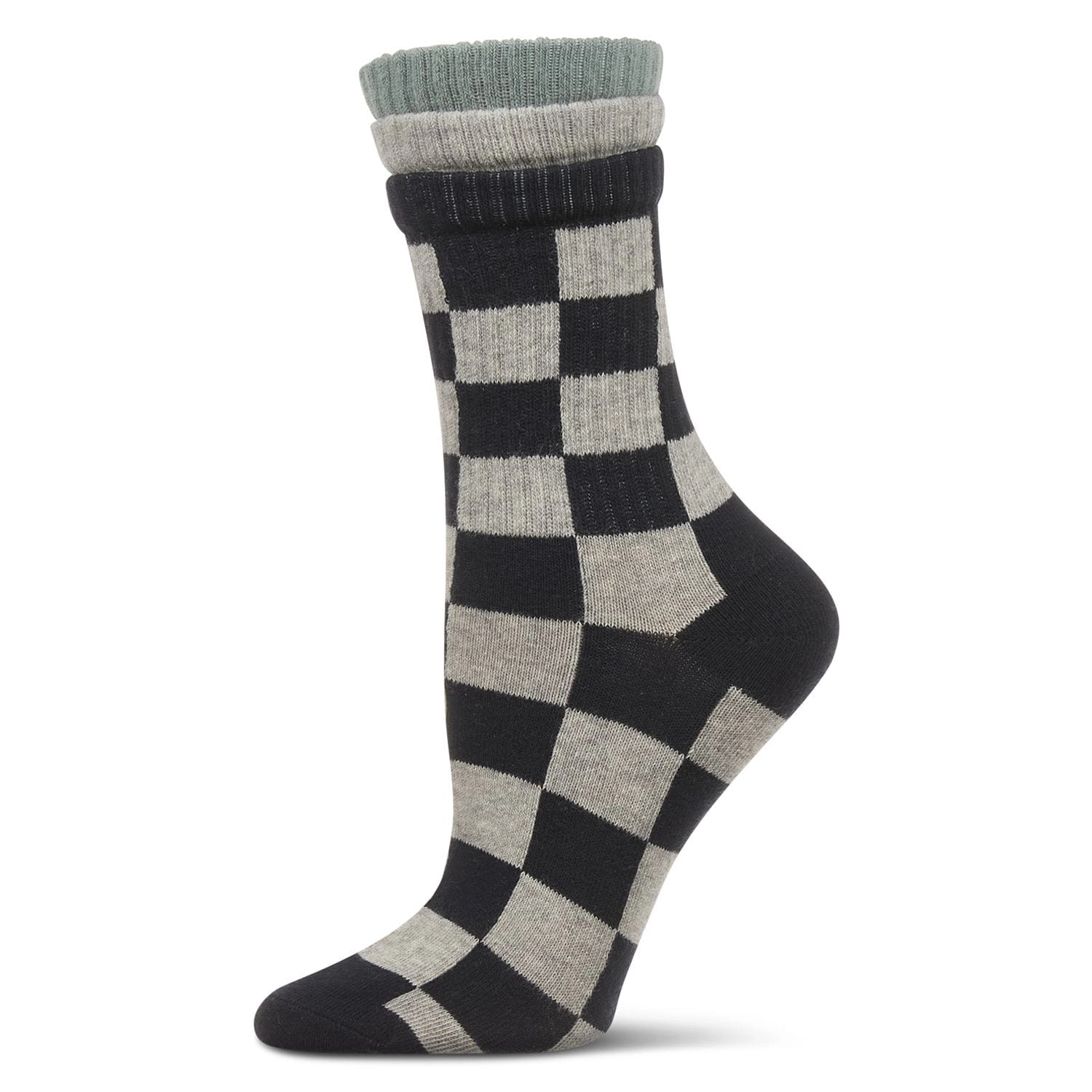 MeMoi Women's Checkmate Triple Cuff Crew Socks