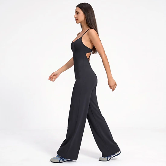 Anna-Kaci Women's Scoop Neck Wide Leg Athletic Jumpsuit with Adjustable Crisscross Back Straps for Yoga Gym