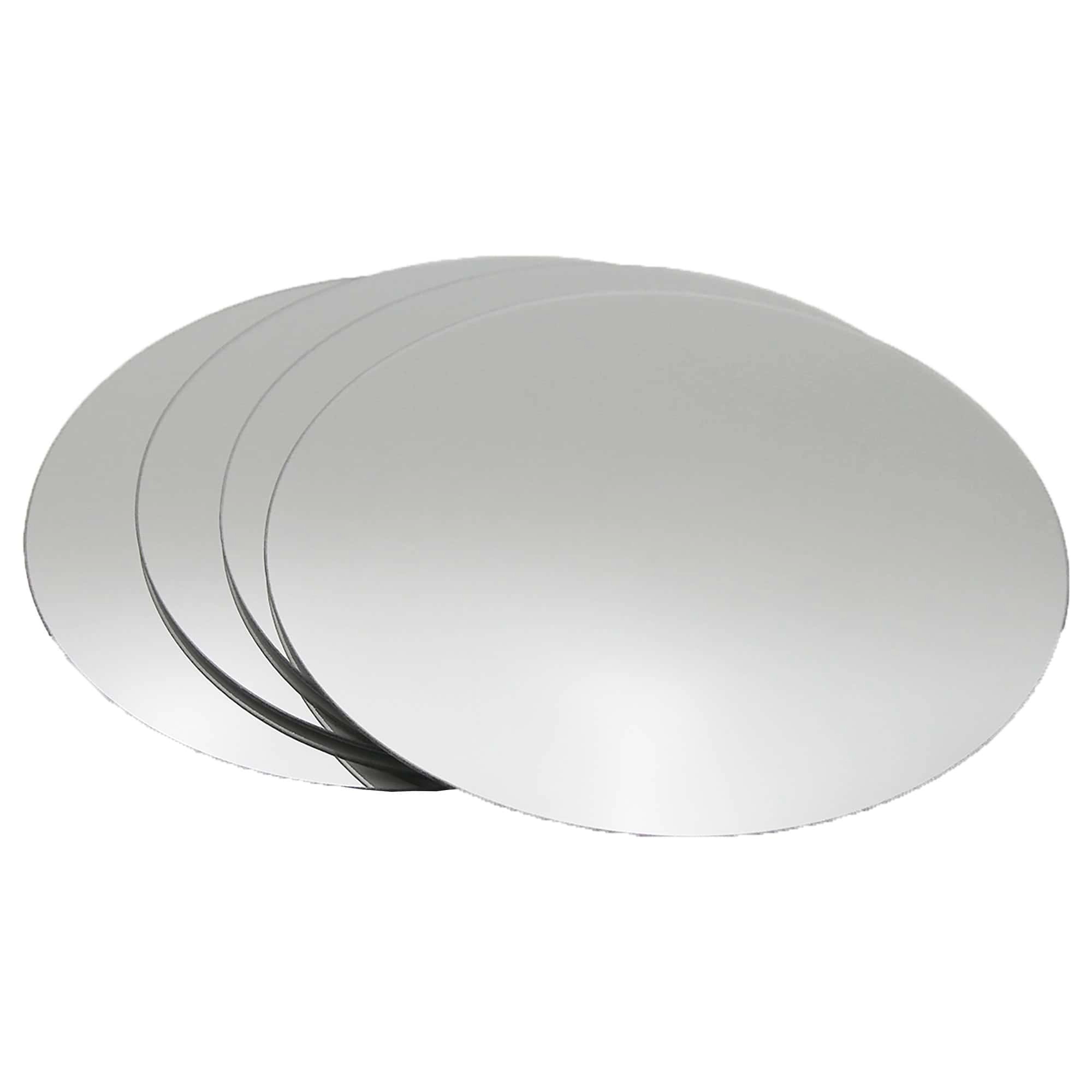 Evideco French Home Goods Set of 4 Self-Adhesive 7.12" Round Frameless Glass Mirrors, Silver