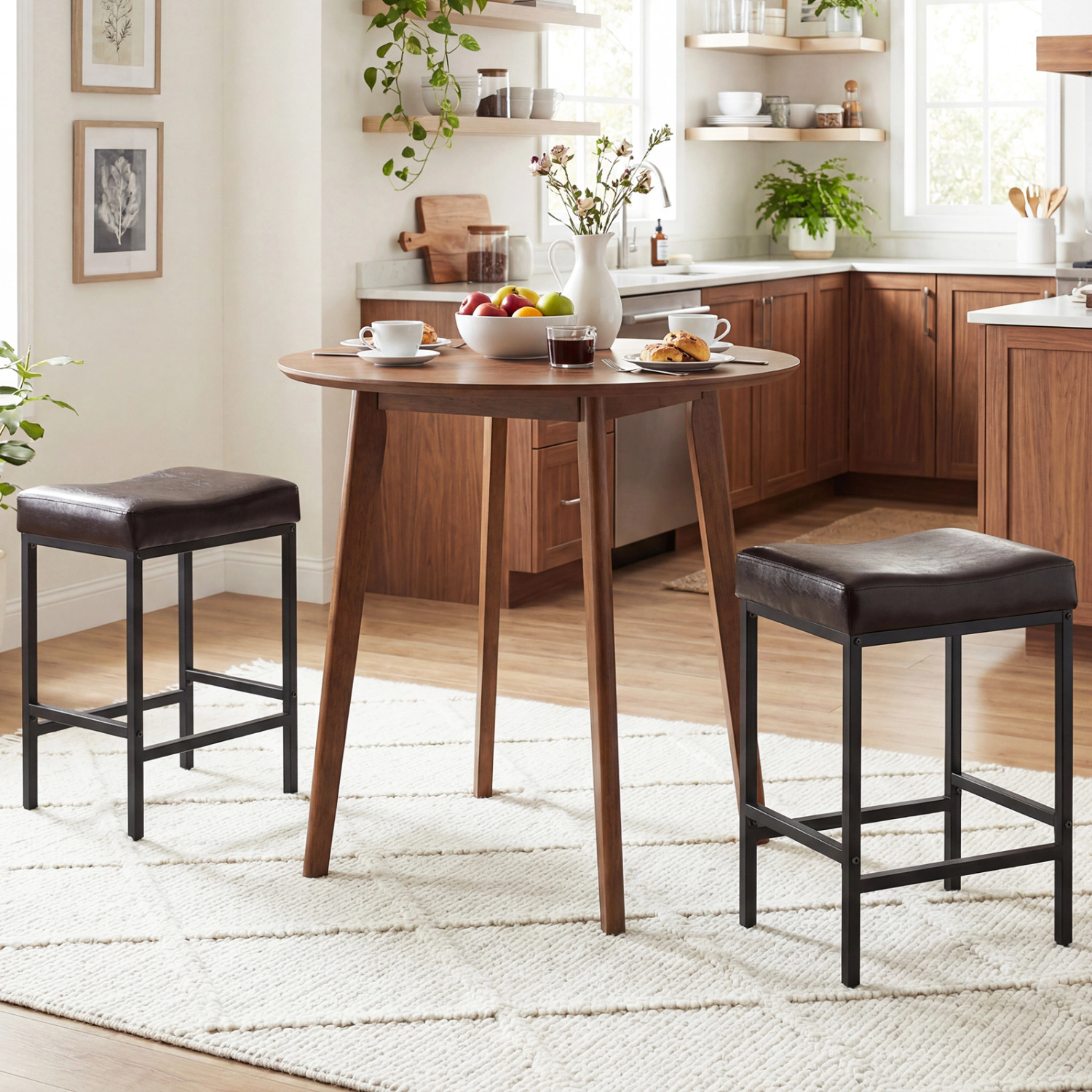 Glintex 2-Piece 25-Inch Backless Saddle Counter Stool Set with Faux Leather Seat