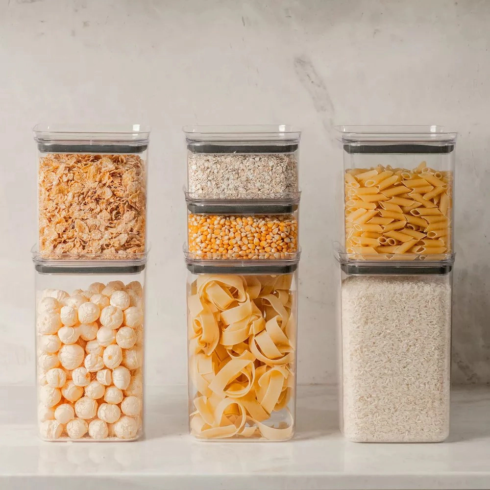 OU Airtight Food Storage Container 3.7qt, BPA Free Clear Plastic Container w/ Leak Proof Lid Stackable Pantry Organizer