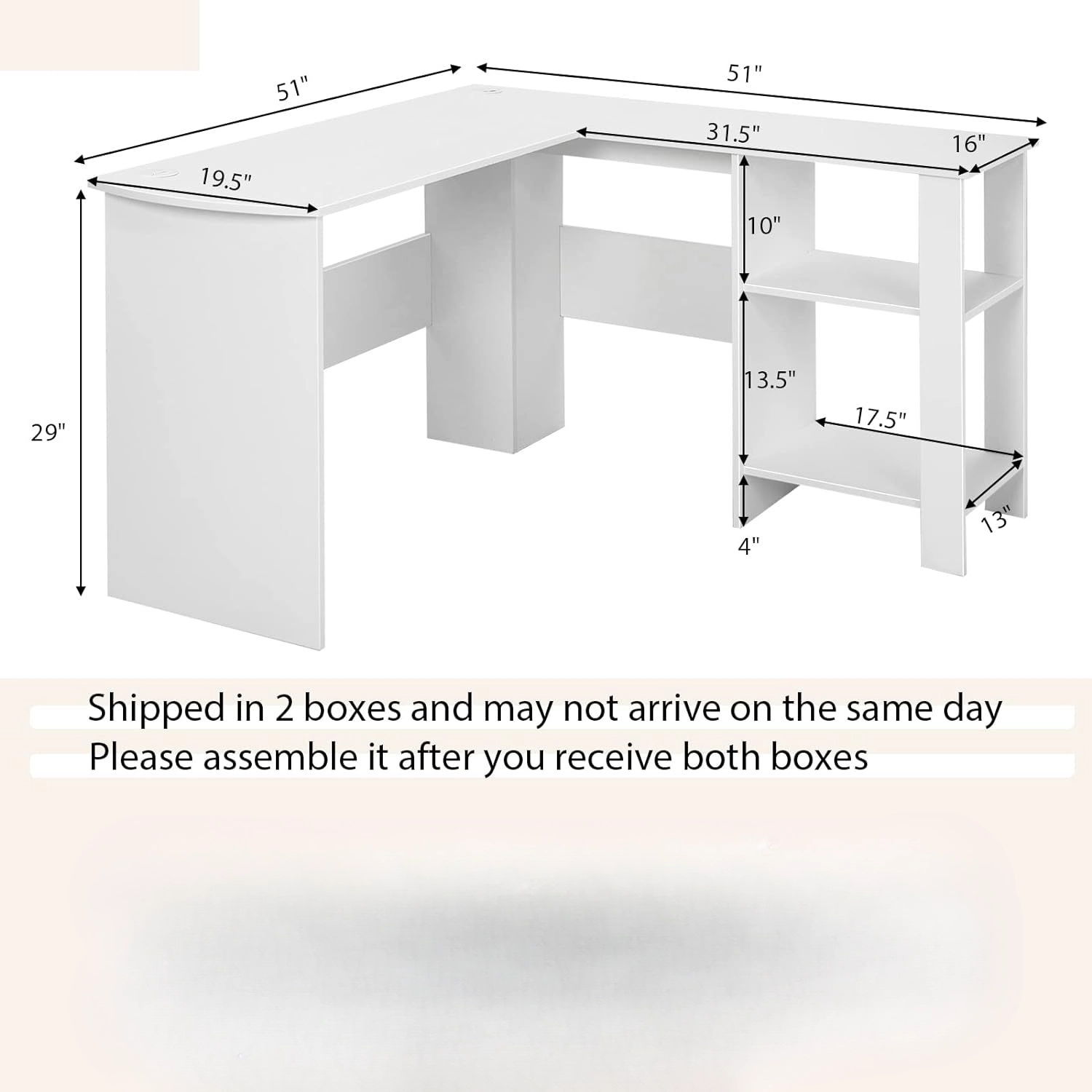 SlickBlue 51 Inch L-Shaped Computer Desk With 2-Tier Shelves