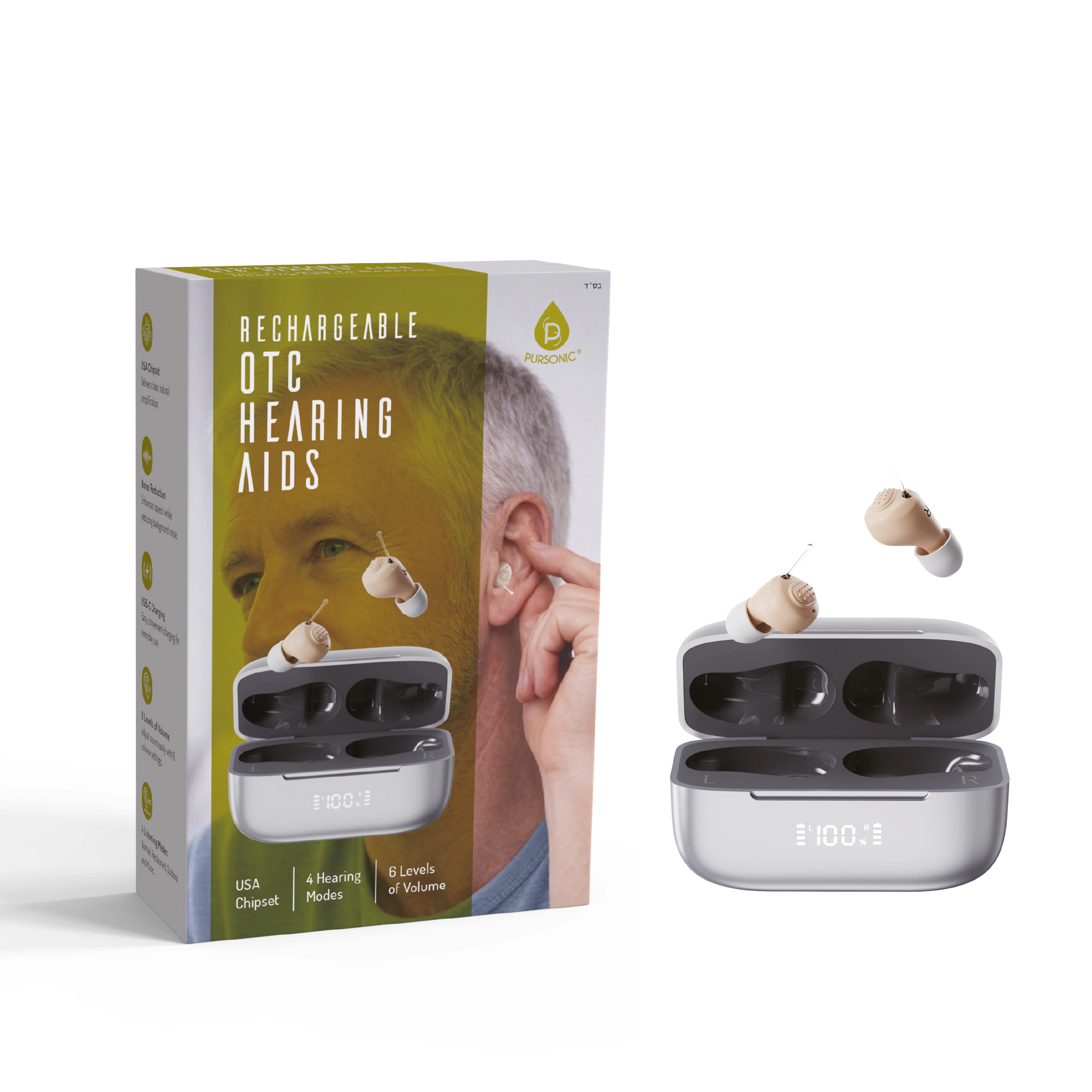 Pursonic Rechargeable OTC Hearing Aids for Adults with 4 Hearing Modes & 6 Adjustable Volume Levels