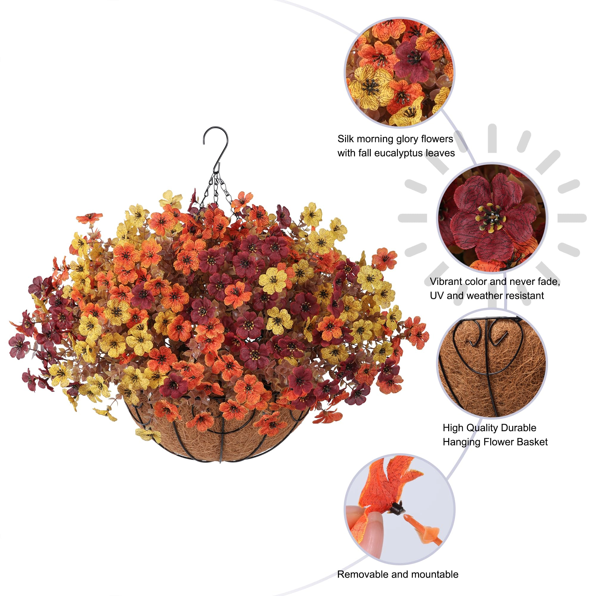 PUPWE Artificial Outdoor Flowers Hanging Basket