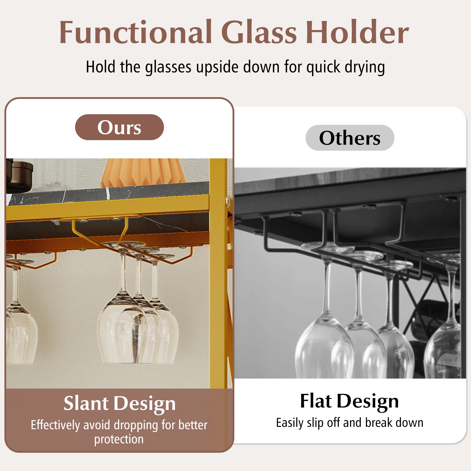 SUGIFT 40-in 21-Bottle Freestanding Floor Wine Rack with 6-Glass Holder and Metal Storage Stand