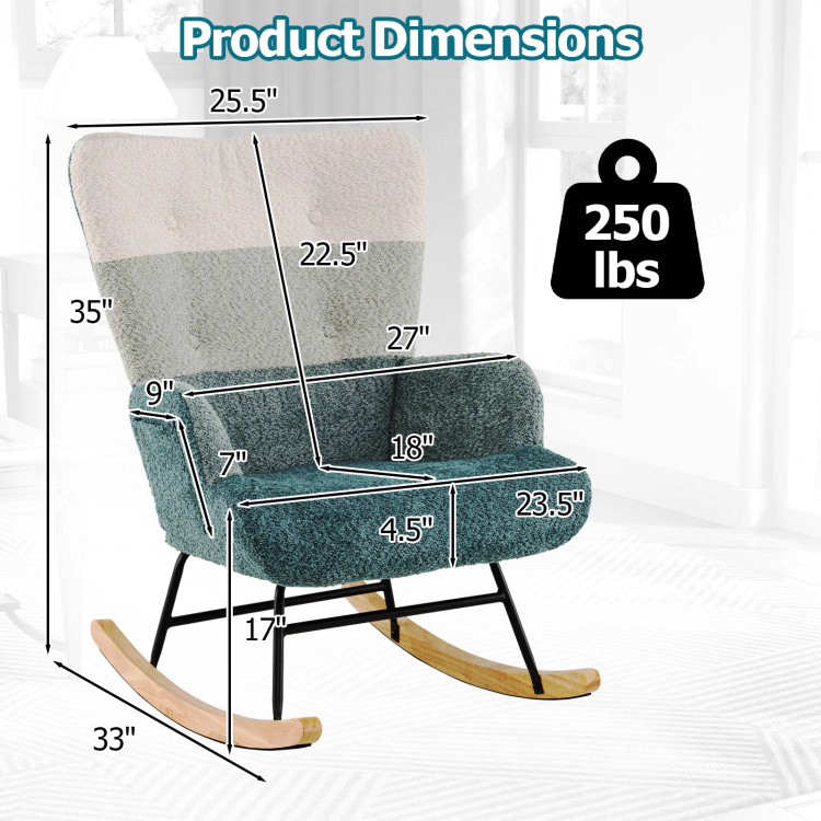 Hivvago Upholstered Rocking Chair with High Back and Ergonomic Armrests