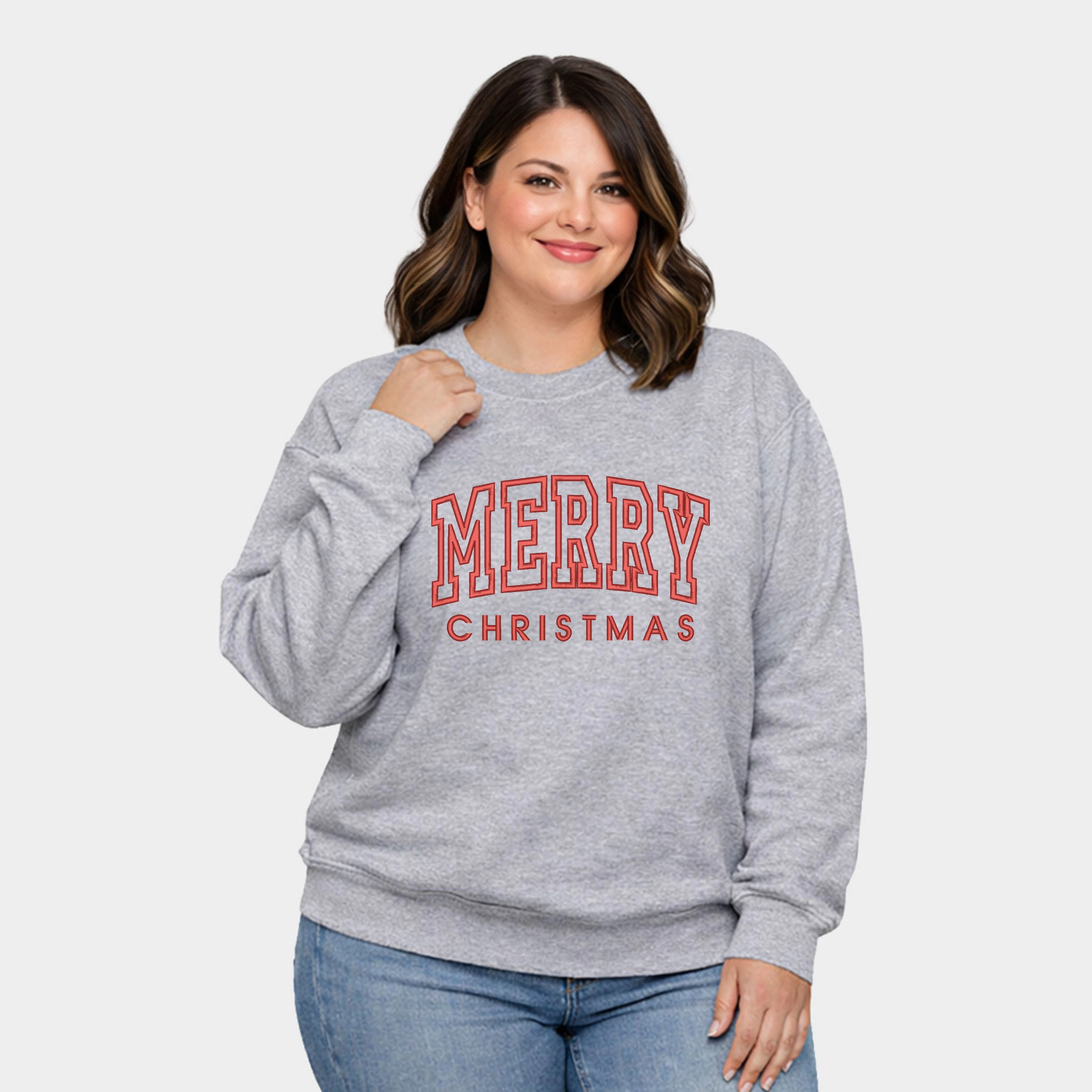 Simply Sage Market - Embroidered Merry Christmas Arch  Women's Plus Sized Graphic Sweatshirt