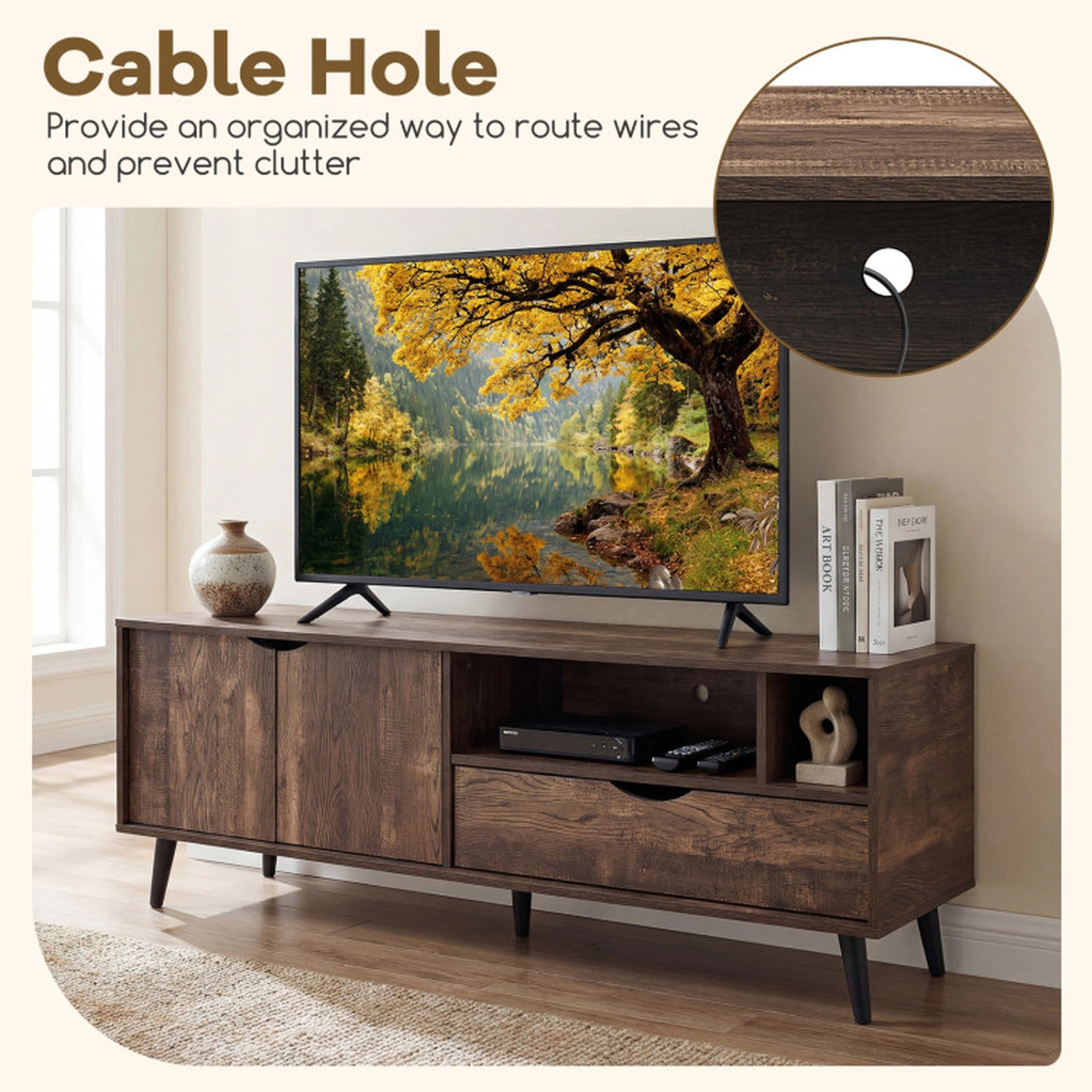 SUGIFT TV Stand for TVs up to 65 Inches Rustic Entertainment Center 285-lb Tabletop Capacity 59-in Wide Brown