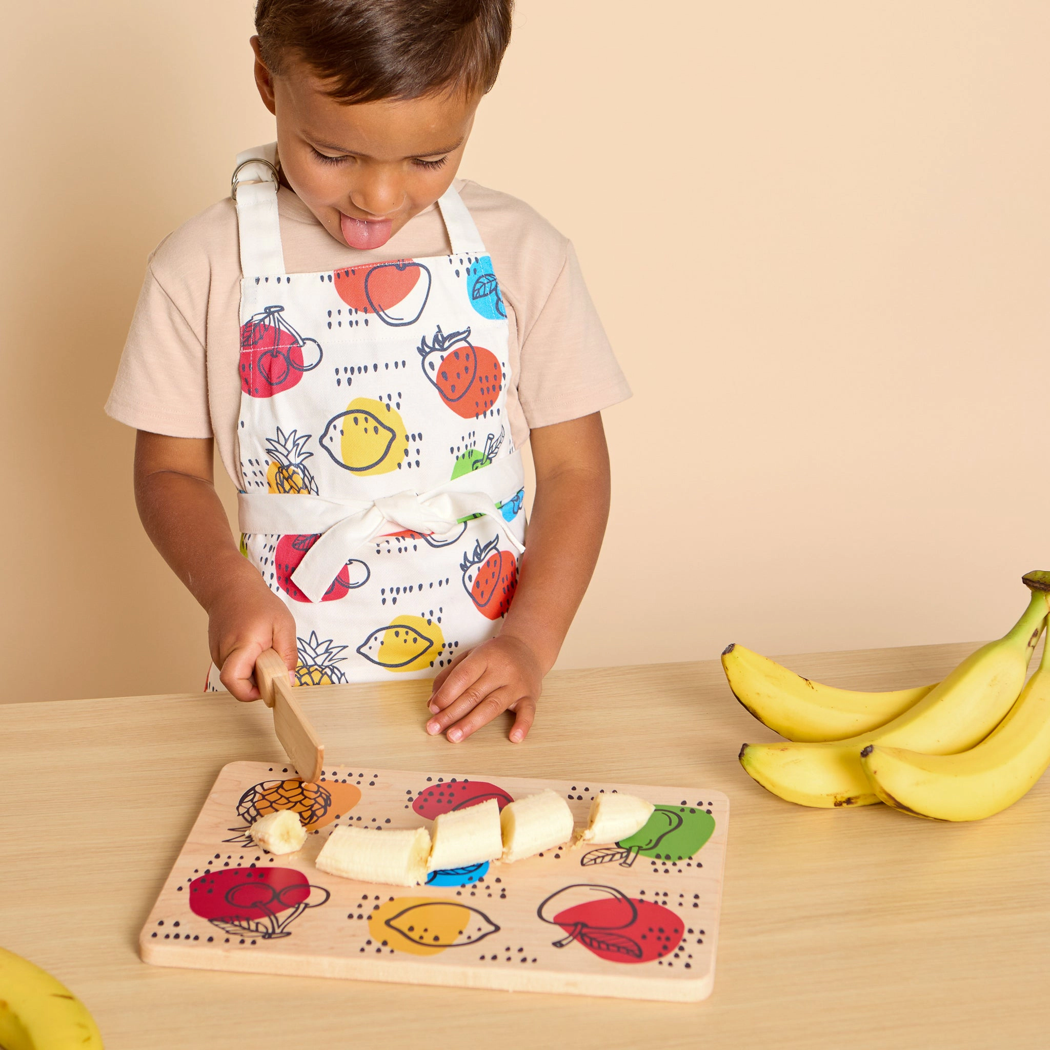 Little Chef Wooden Cutting Board, Knife & Apron Set - Made in the USA
