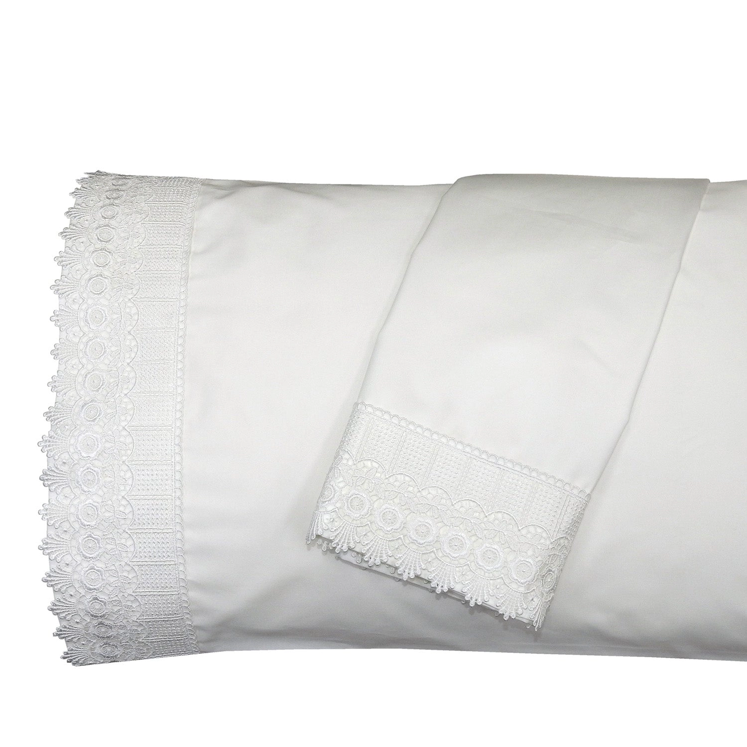 Egyptian Linens 608 Thread Count Cotton Embroidered Lace Trim Pillowcase Set