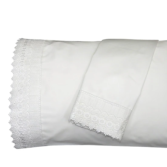 Egyptian Linens 608 Thread Count Cotton Embroidered Lace Trim Pillowcase Set