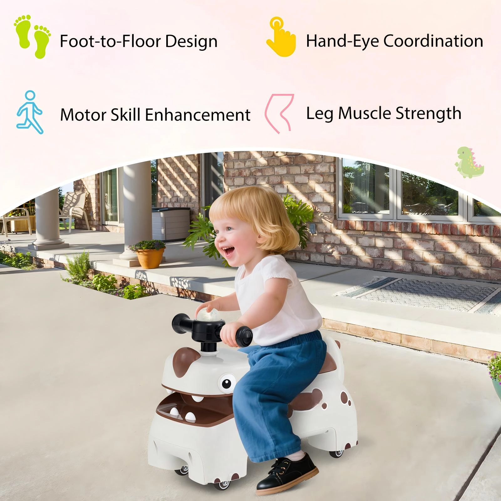 SUGIFT Toddler Ride On Walking Sliding Car with Lights and Music 55-lb Capacity Ages 18 Months And Up White