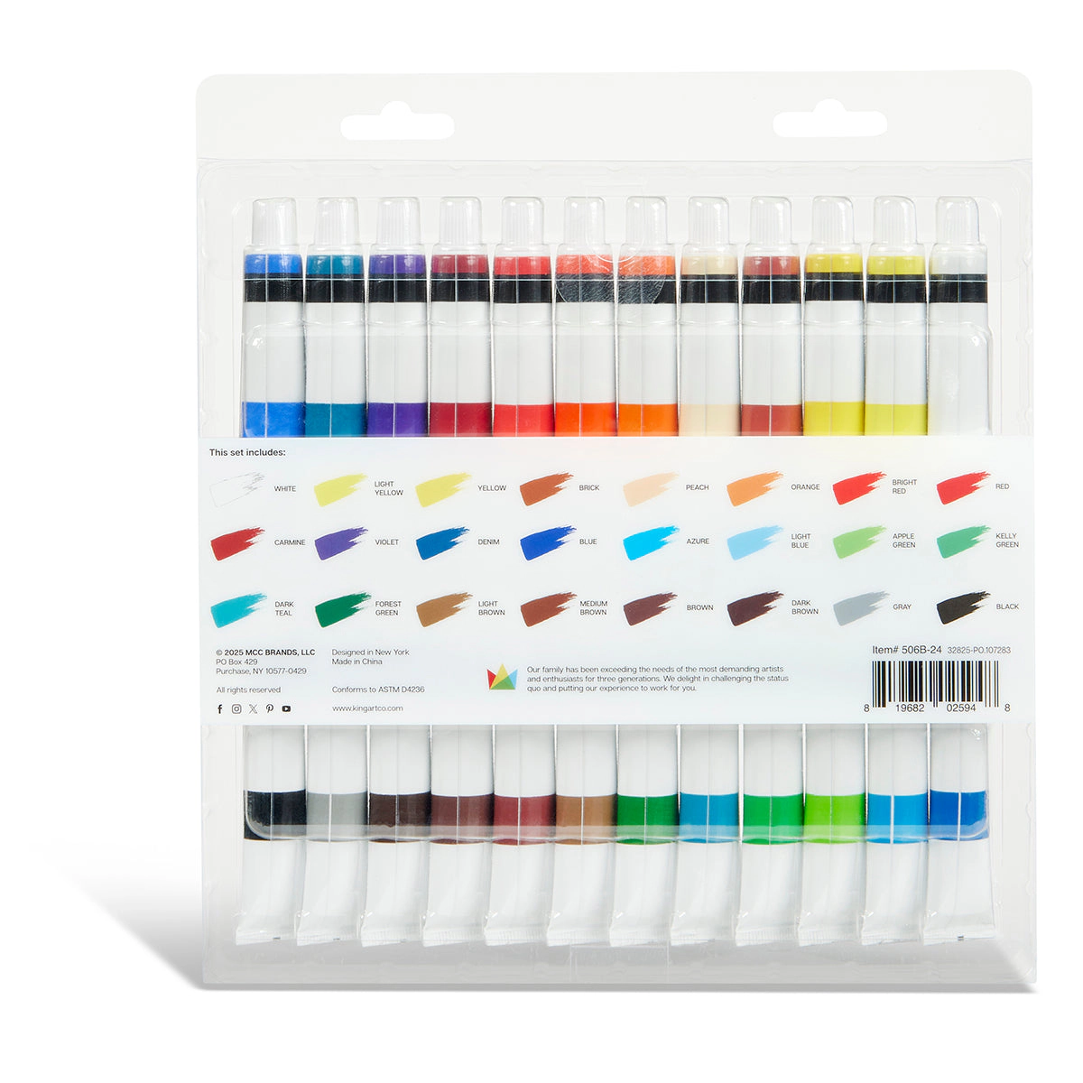 KINGART Studio Acrylic Paint Set, 24 Colors, 12ml Tubes