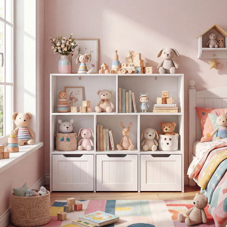 Hivvago Toy Storage Organizer with 3 Movable Drawers and 5 Open Cubbies for Playroom