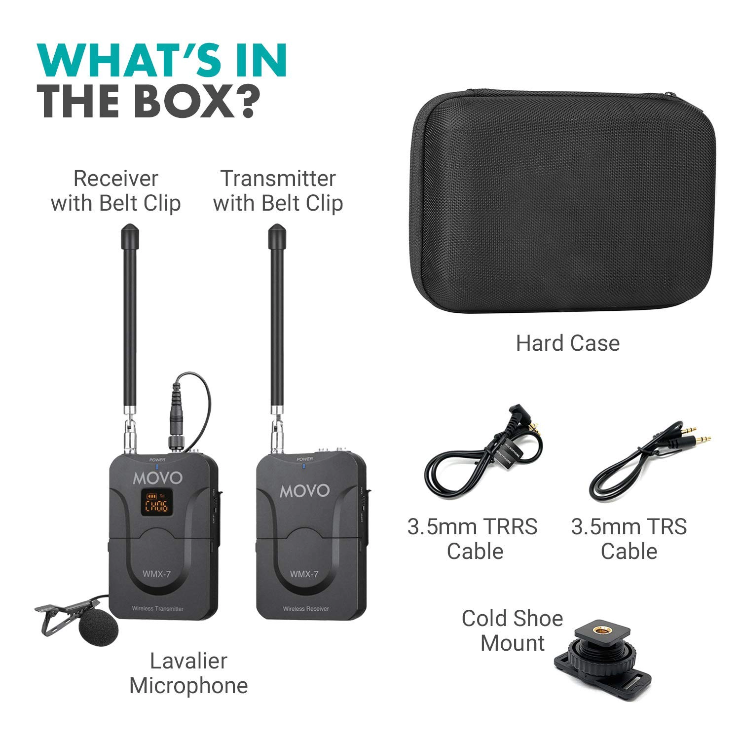 Movo WMX-7 VHF 12-Channel Wireless Lavalier Microphone System Compatible with DSLR Cameras Camcorders Smartphones
