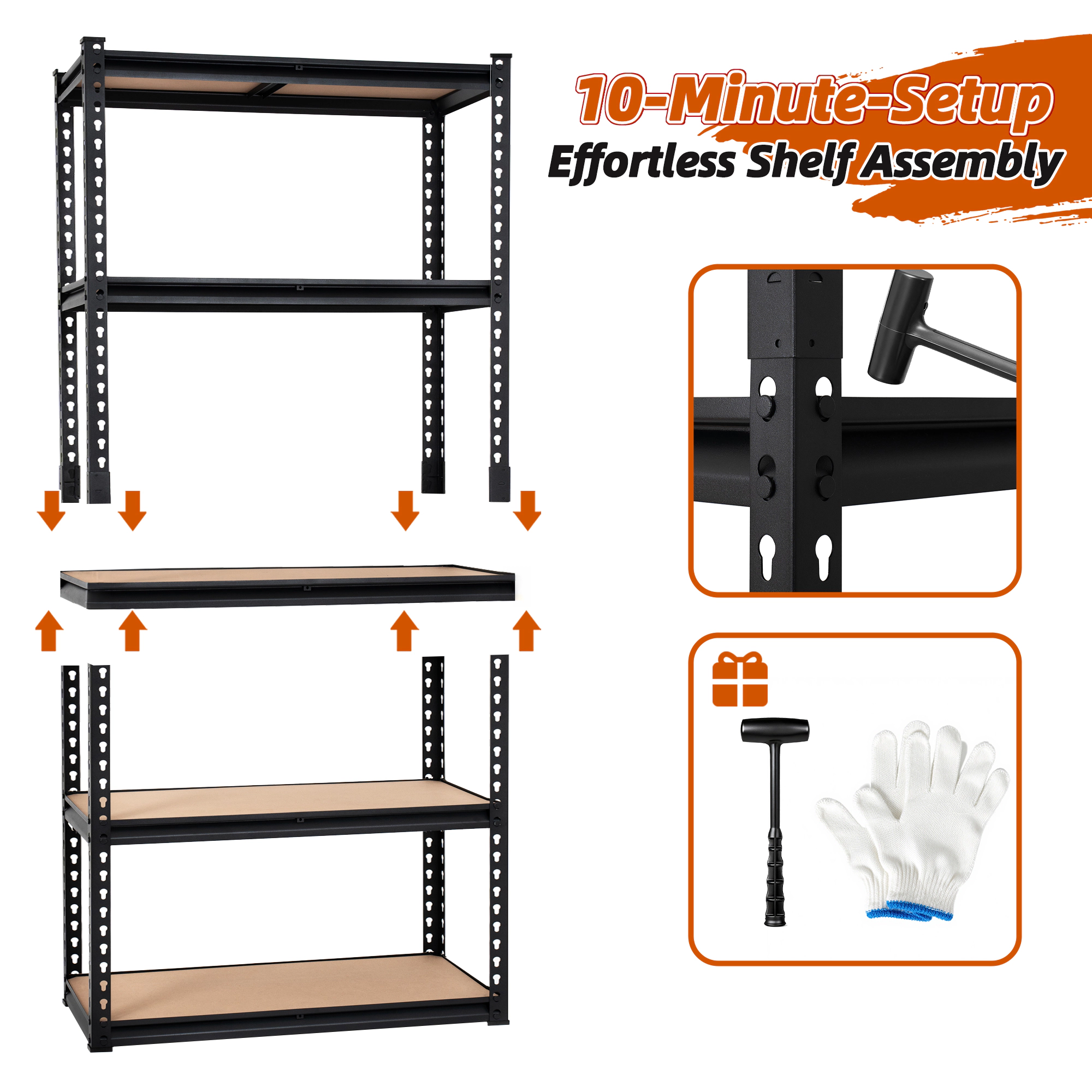 Flynama 5-Tier Freestanding Garage Shelving, Heavy Duty Steel, Adjustable, Black (35"W x 72"H x 16"D)