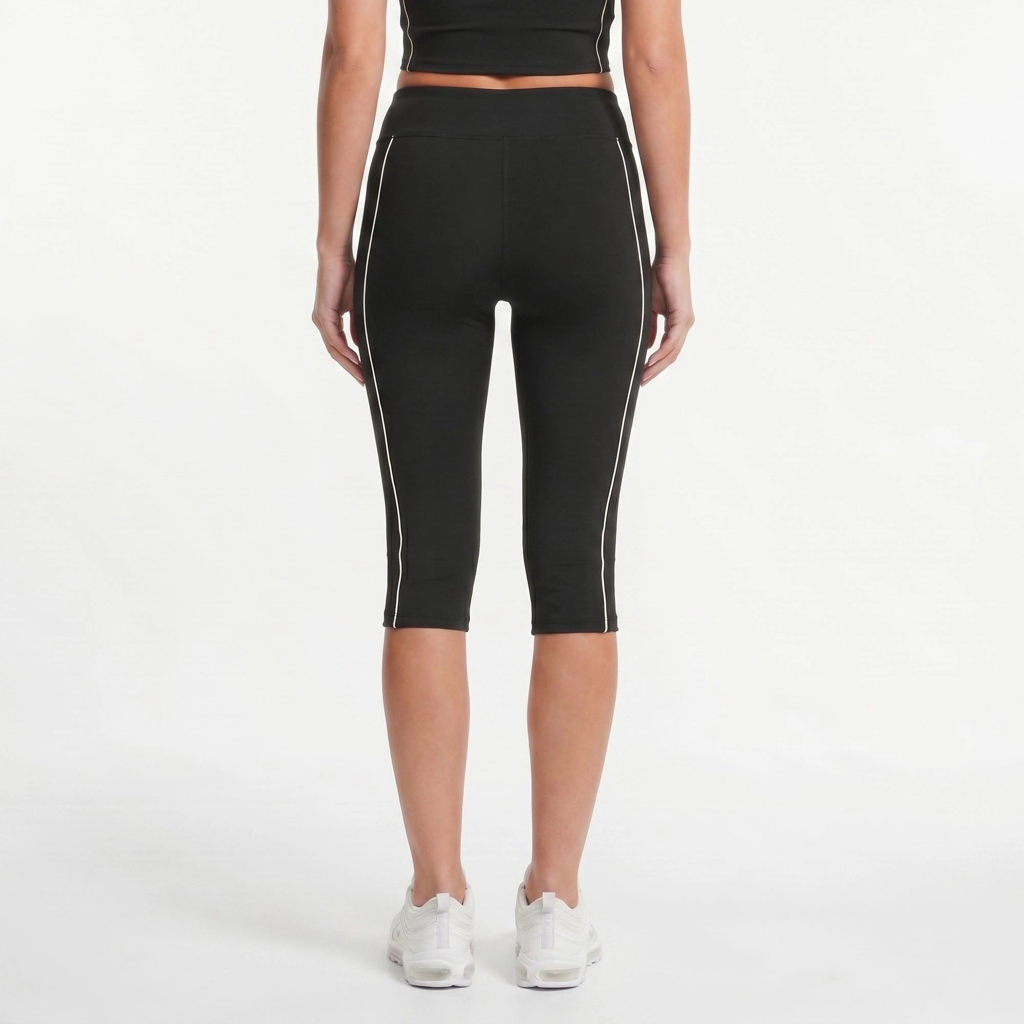 Anna-Kaci Women's High-Waist Side Stripe Capri Leggings Wide Waistband Cropped Workout Yoga Pants