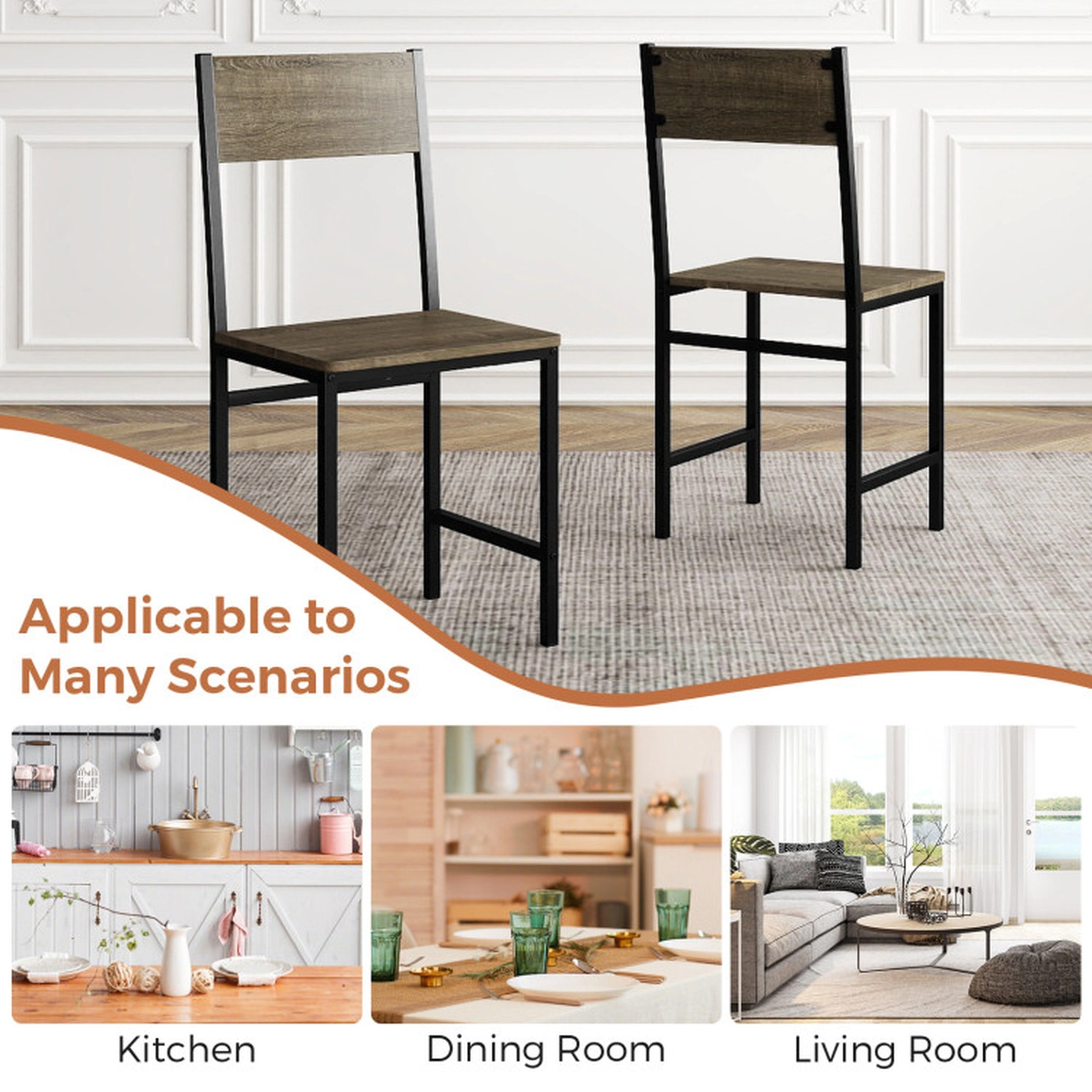 SUGIFT Set of 4 Dining Chairs Metal Legs & Slanted Back 300-lb Capacity 17.5 x 16 x 34-in Frame 16 x 16-in Seat Gray