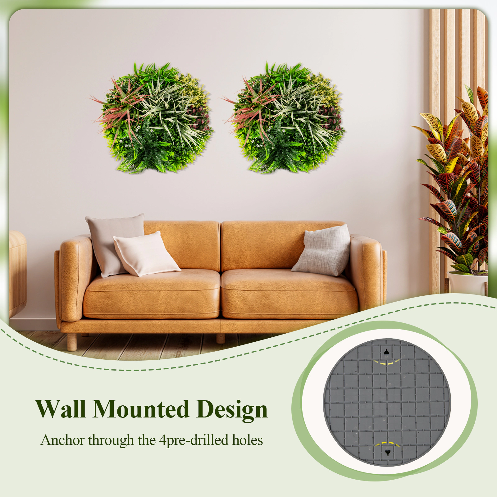 SUGIFT Square Framed Artificial Foliage Wall Art 2 Pack Artificial Greenery Decor Green & Brown