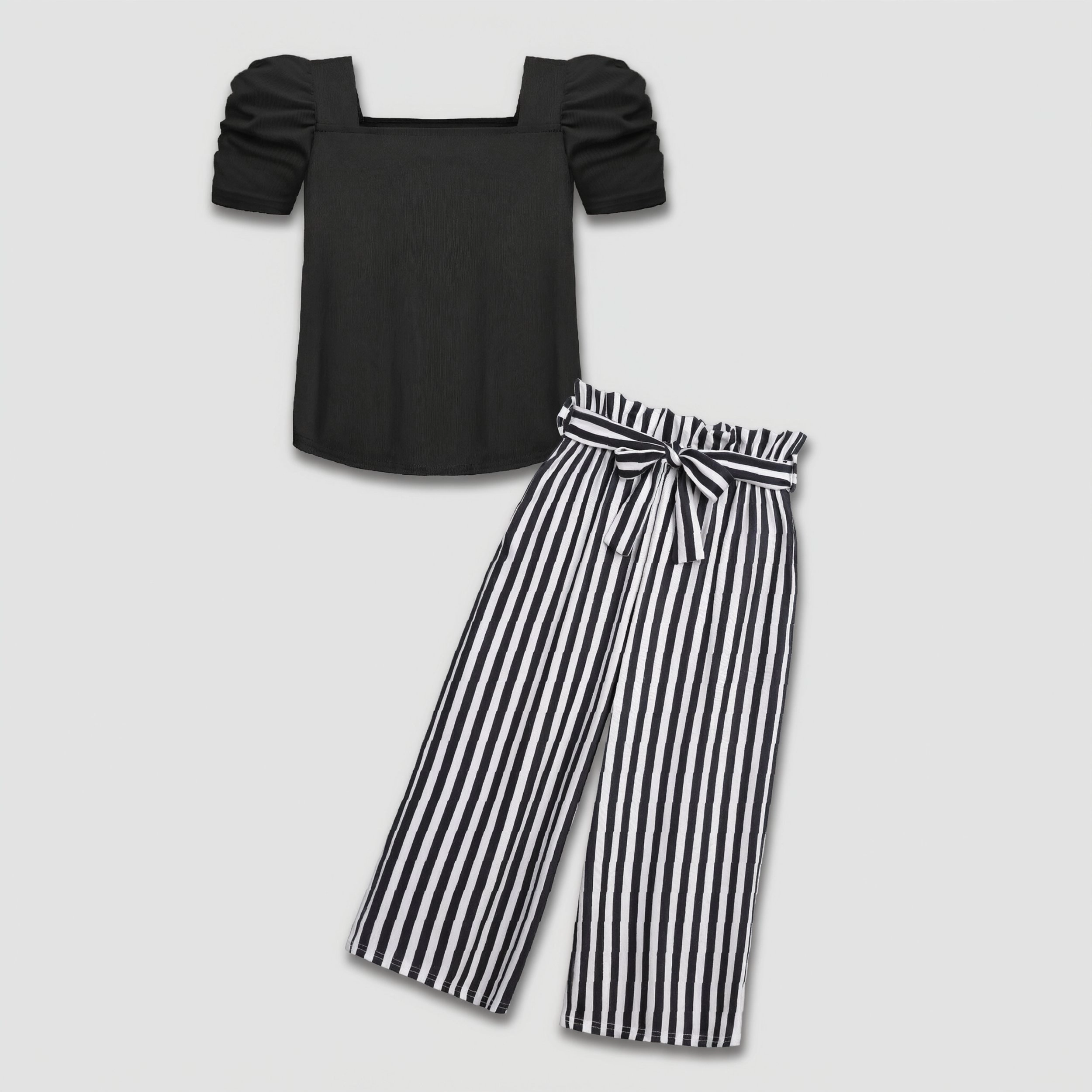 Arshiner Girls Pieces Outfits Kids Square Neck Puff Sleeve Tops And Pants Set With Pockets