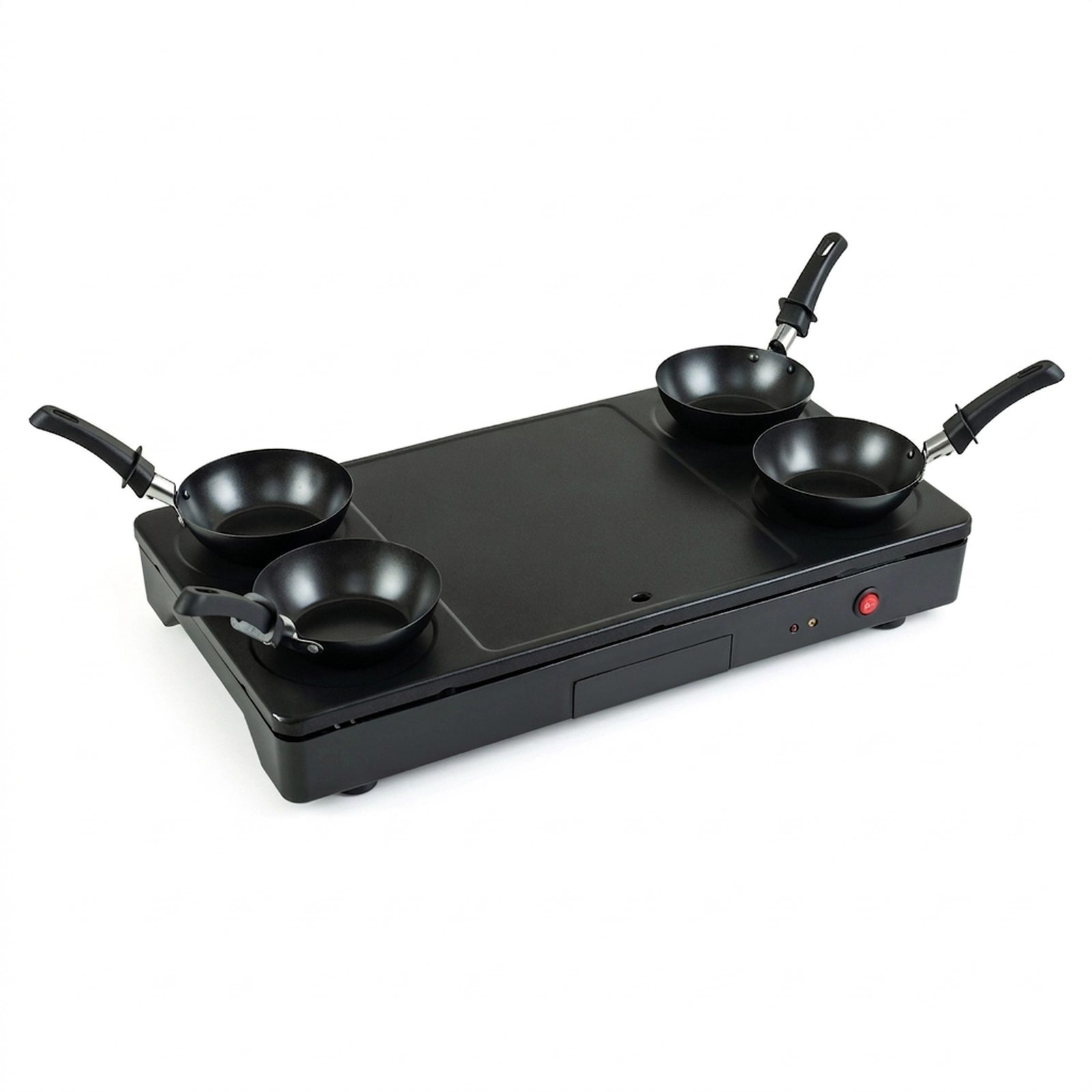 SUGIFT 1000W Electric Grill Griddle Black with 4 Nonstick Woks and Wooden Spatulas