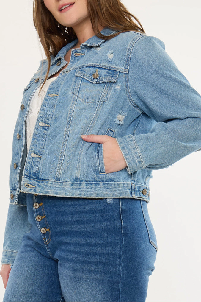 KanCan Women's Plus Classic Trucker Denim Jacket Aria