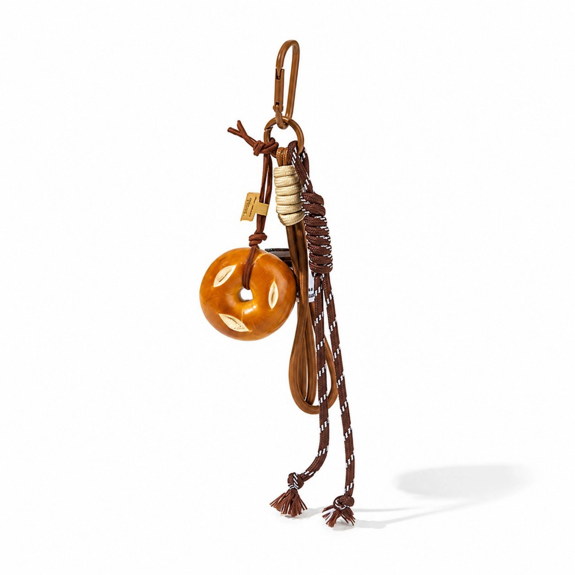 Alilang Women's Pretzel Keychain Bag Charm with Brown Cord Tassel Carabiner Clip and Gold Tone Accent