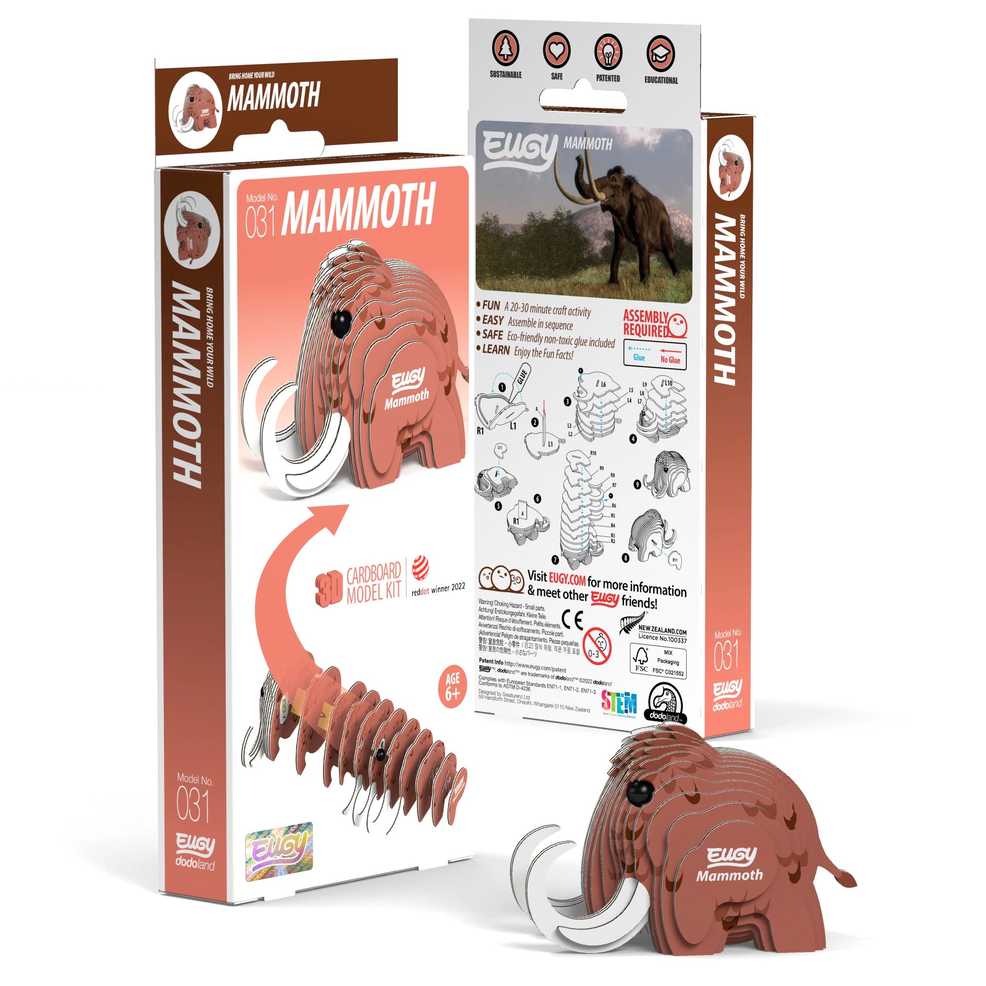 EUGY Mammoth 3D Puzzle - contains 22 puzzle pieces