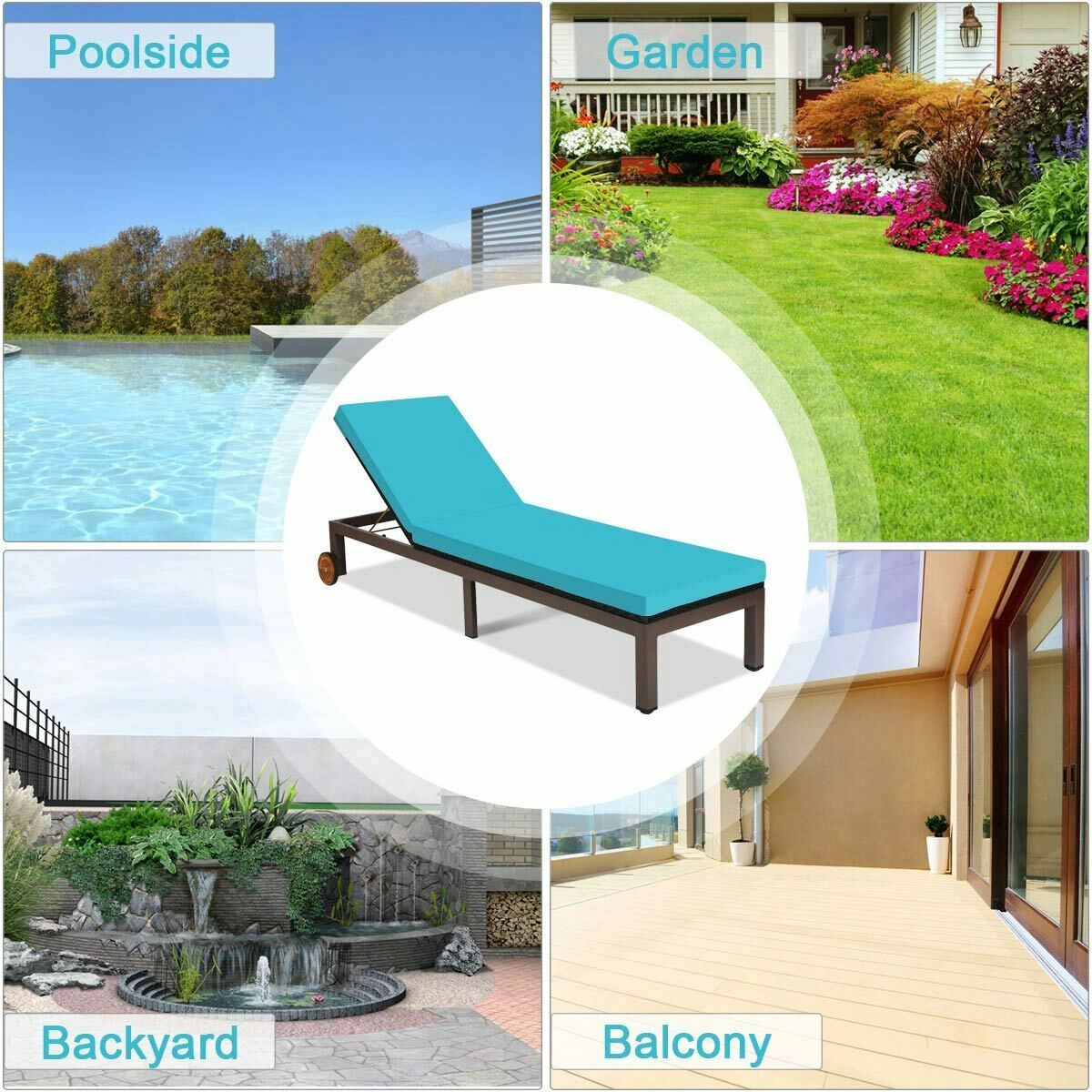 LJG Back Adjustable Cushioned Patio Rattan Lounge Chair